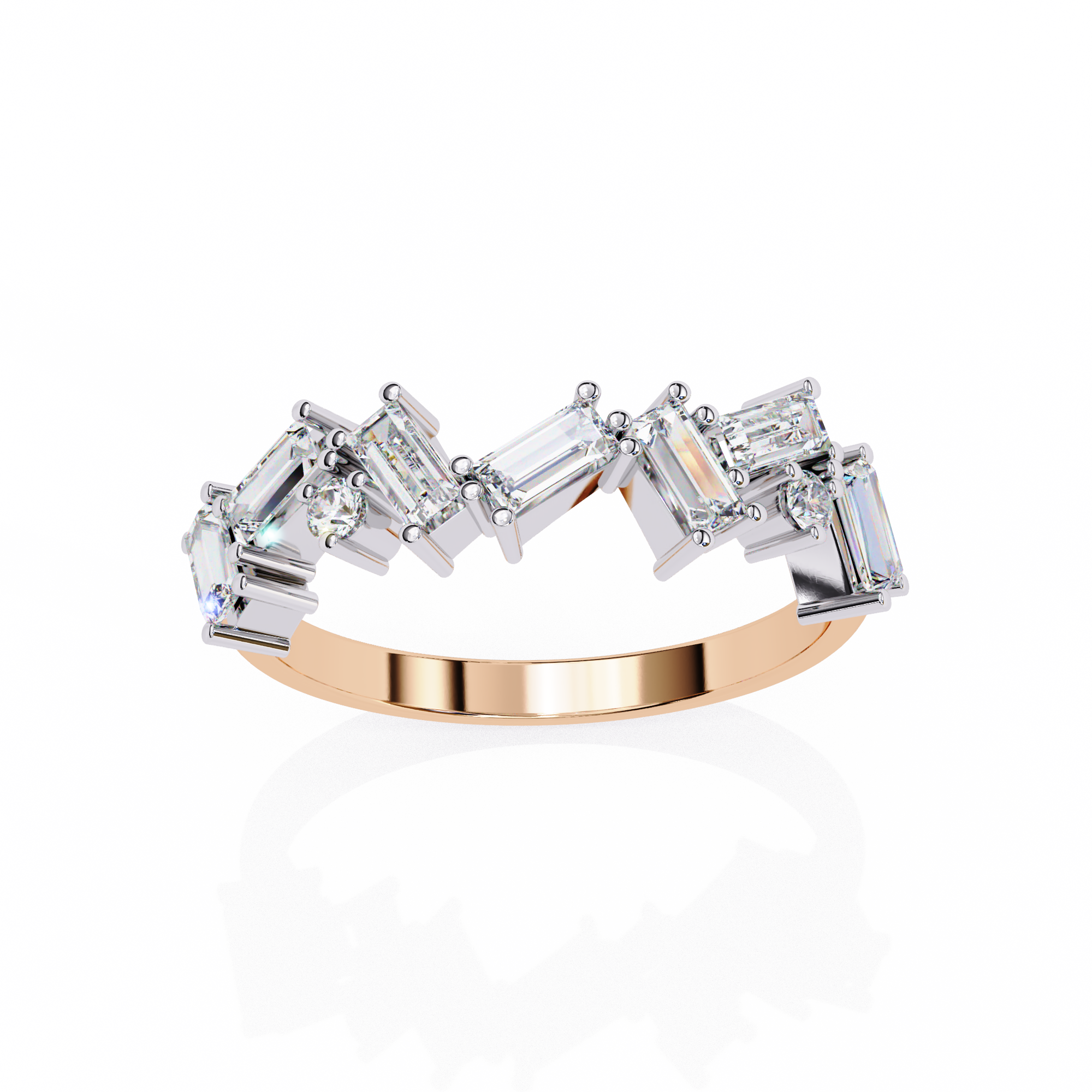 Contemporary Baguette and Round Diamond Wedding Ring
