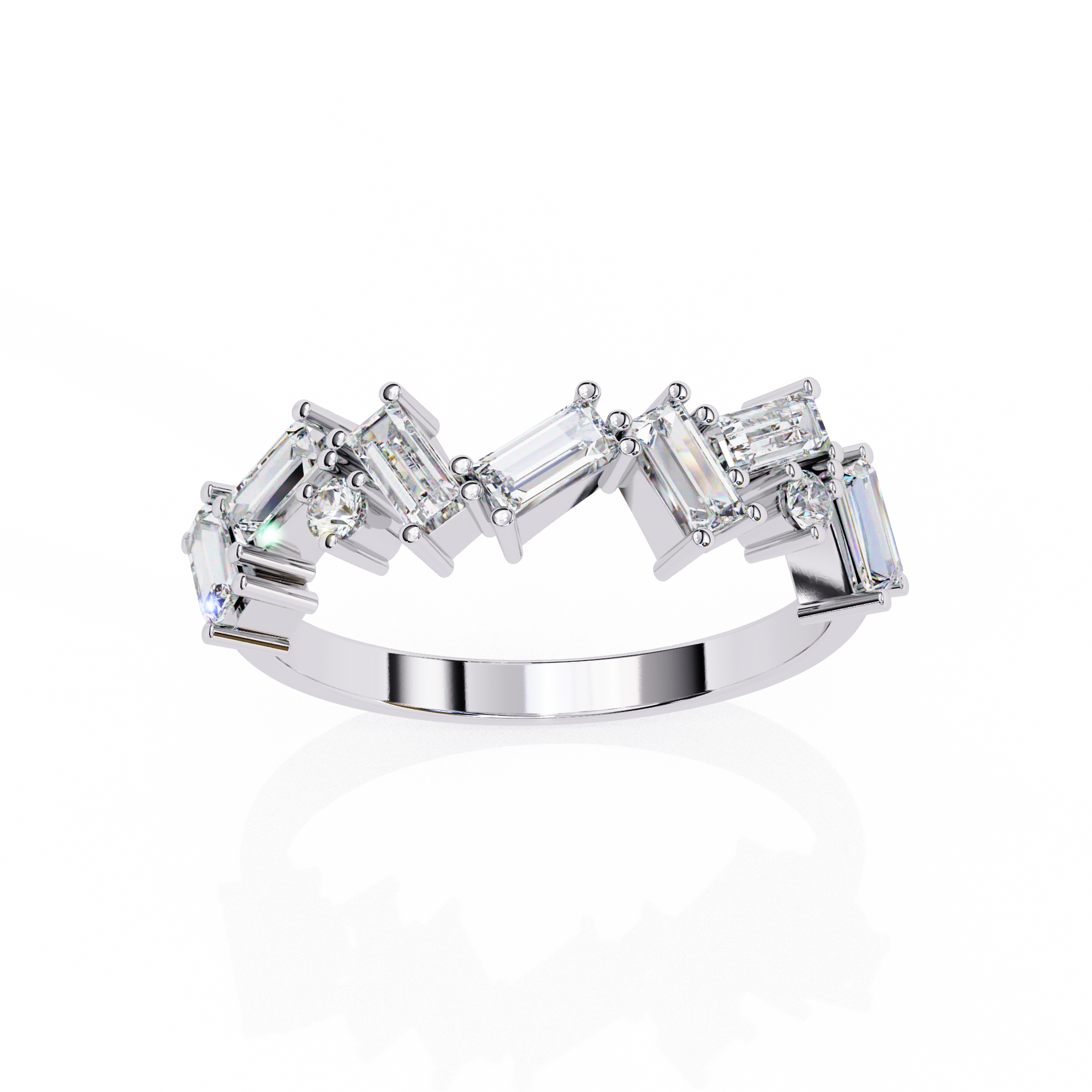 Contemporary Baguette and Round Diamond Wedding Ring