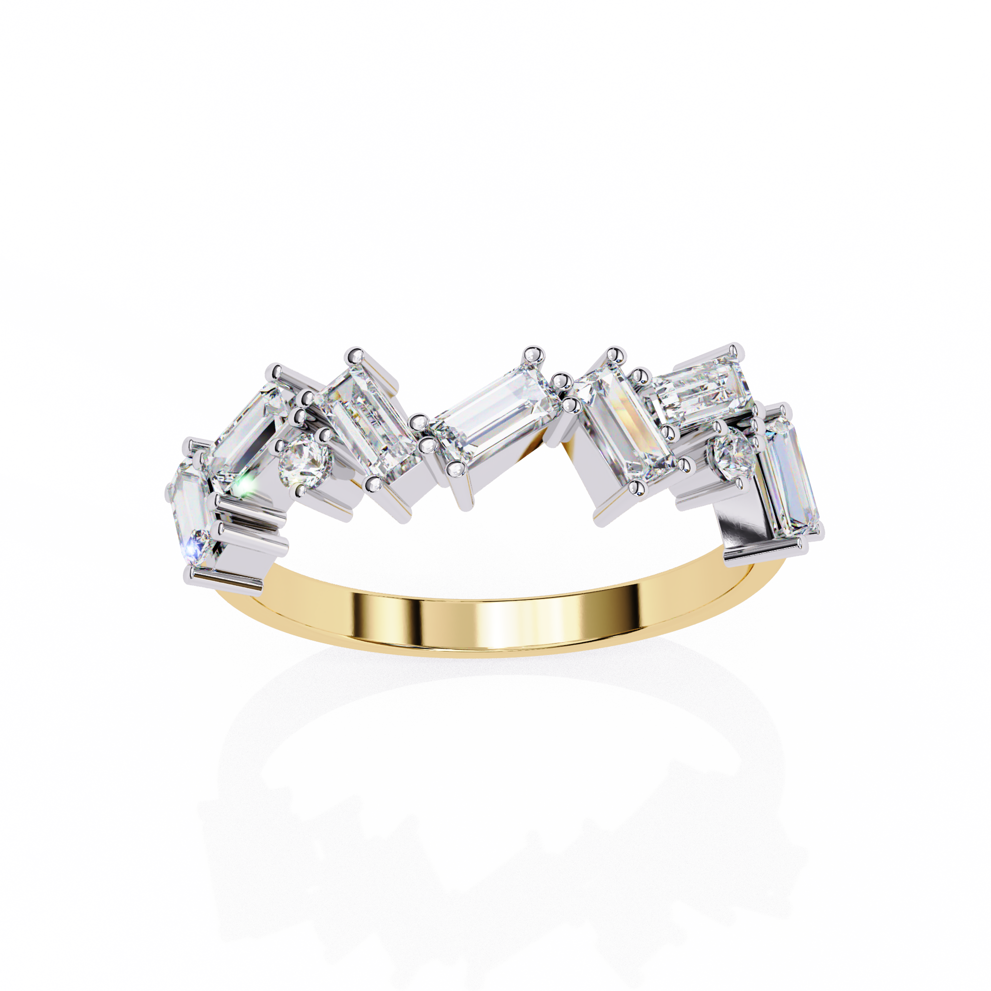 Contemporary Baguette and Round Diamond Wedding Ring