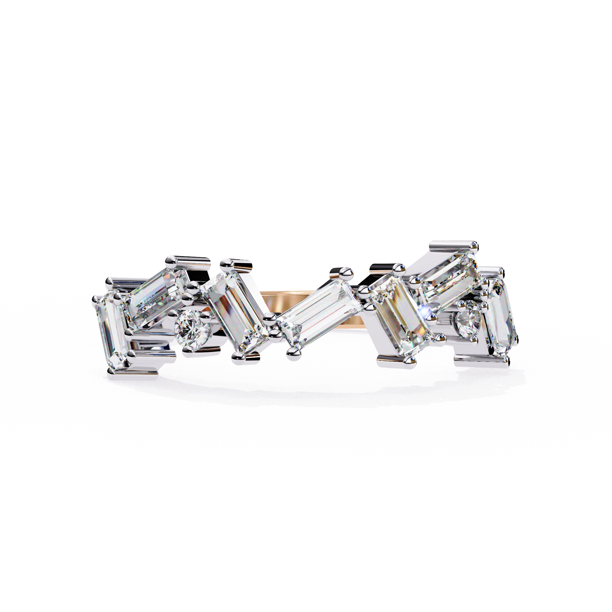 Contemporary Baguette and Round Diamond Wedding Ring