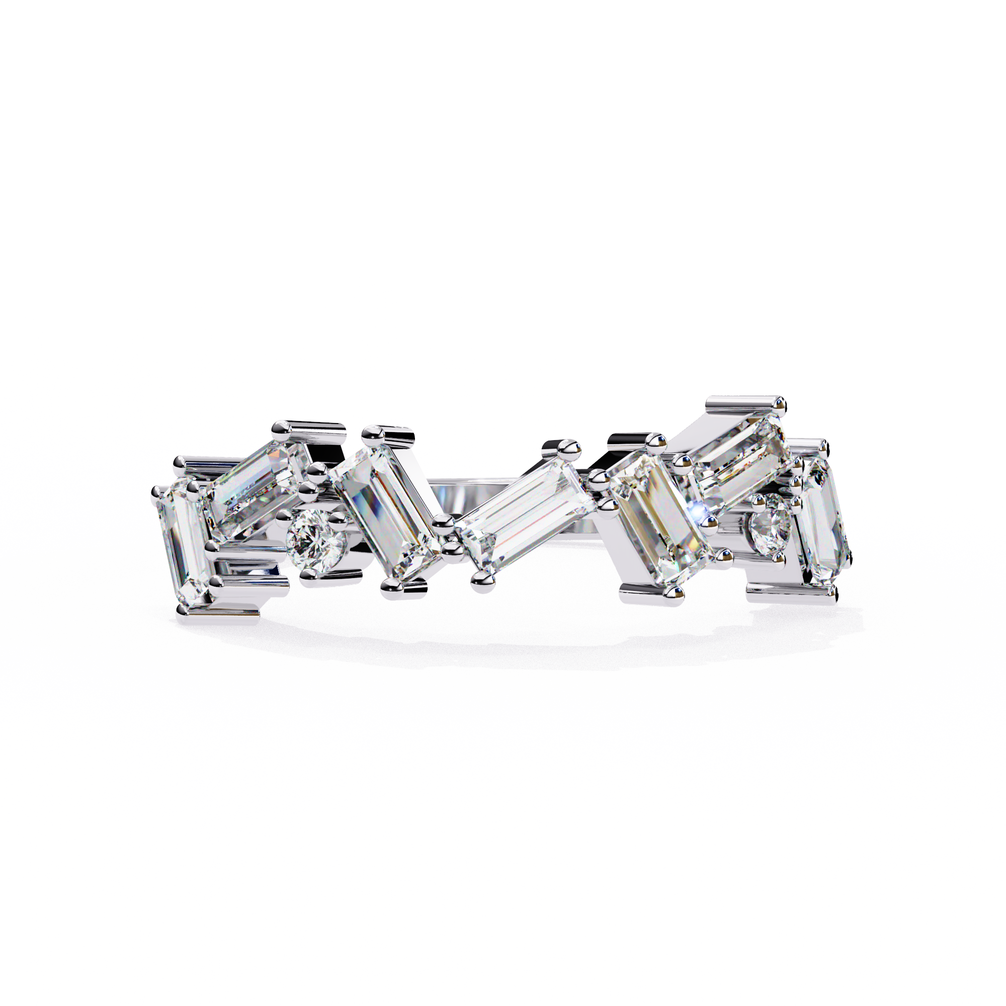 Contemporary Baguette and Round Diamond Wedding Ring