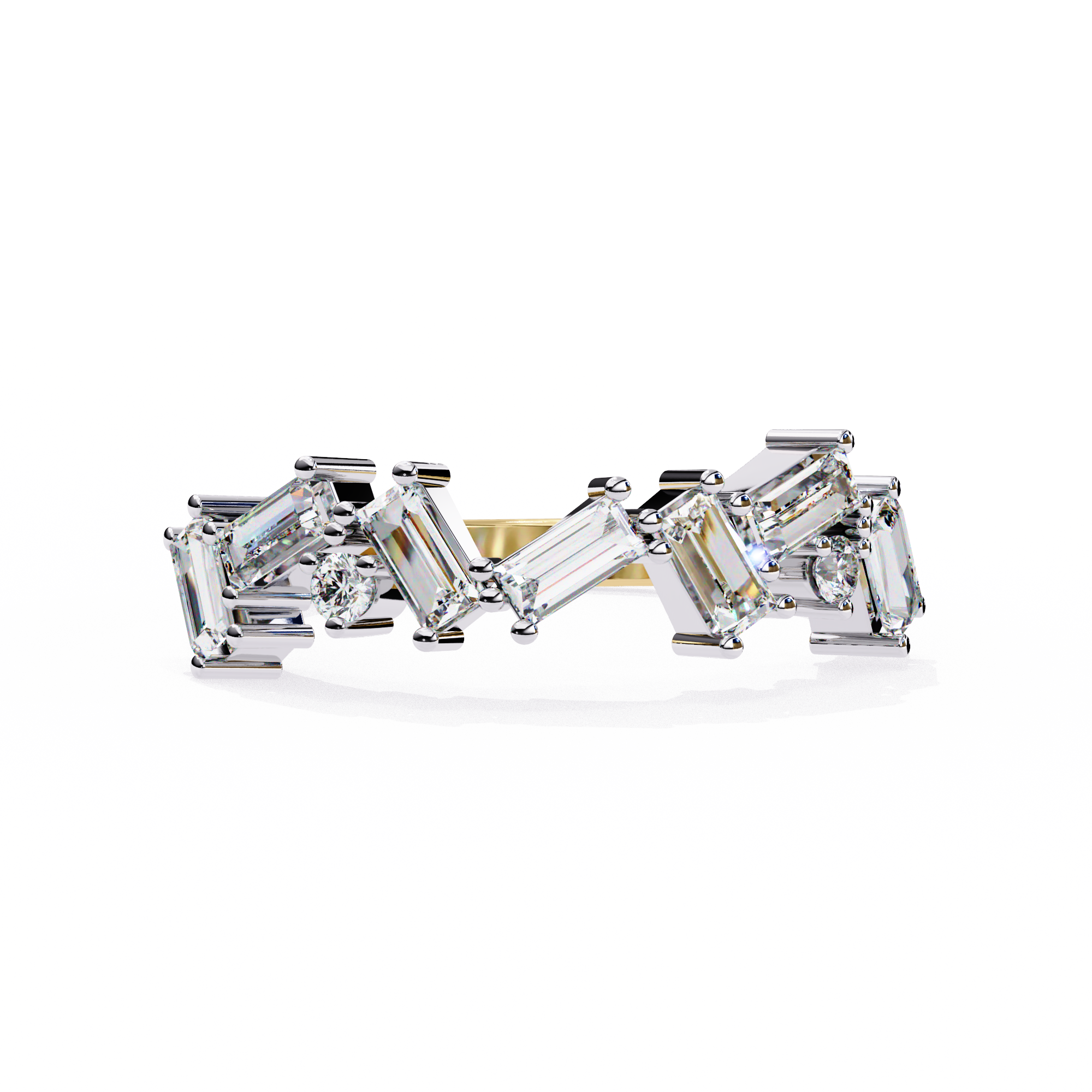 Contemporary Baguette and Round Diamond Wedding Ring