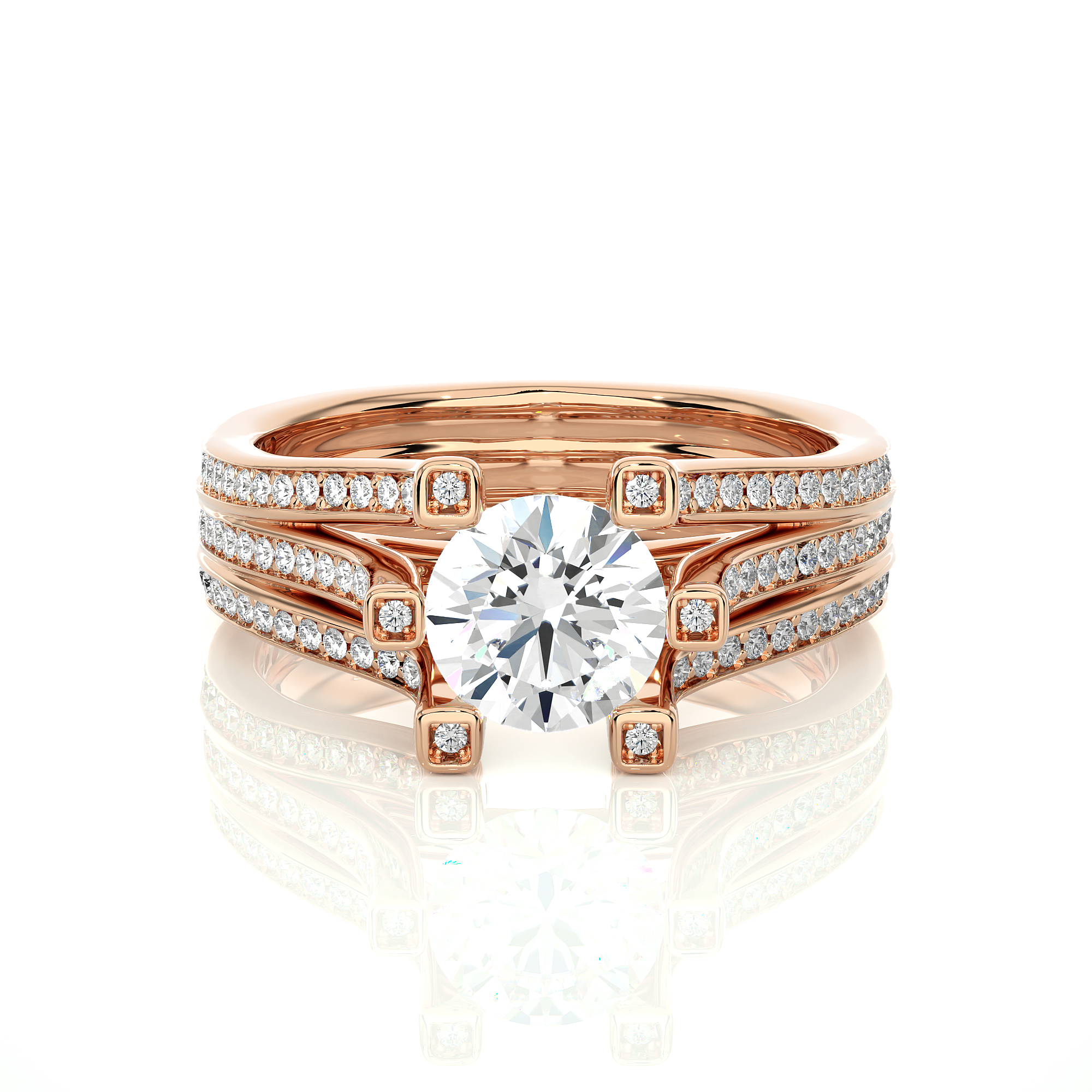14K White Yellow Rose Gold 1.48 Carat Round Step-cut Facets Diamond Ring