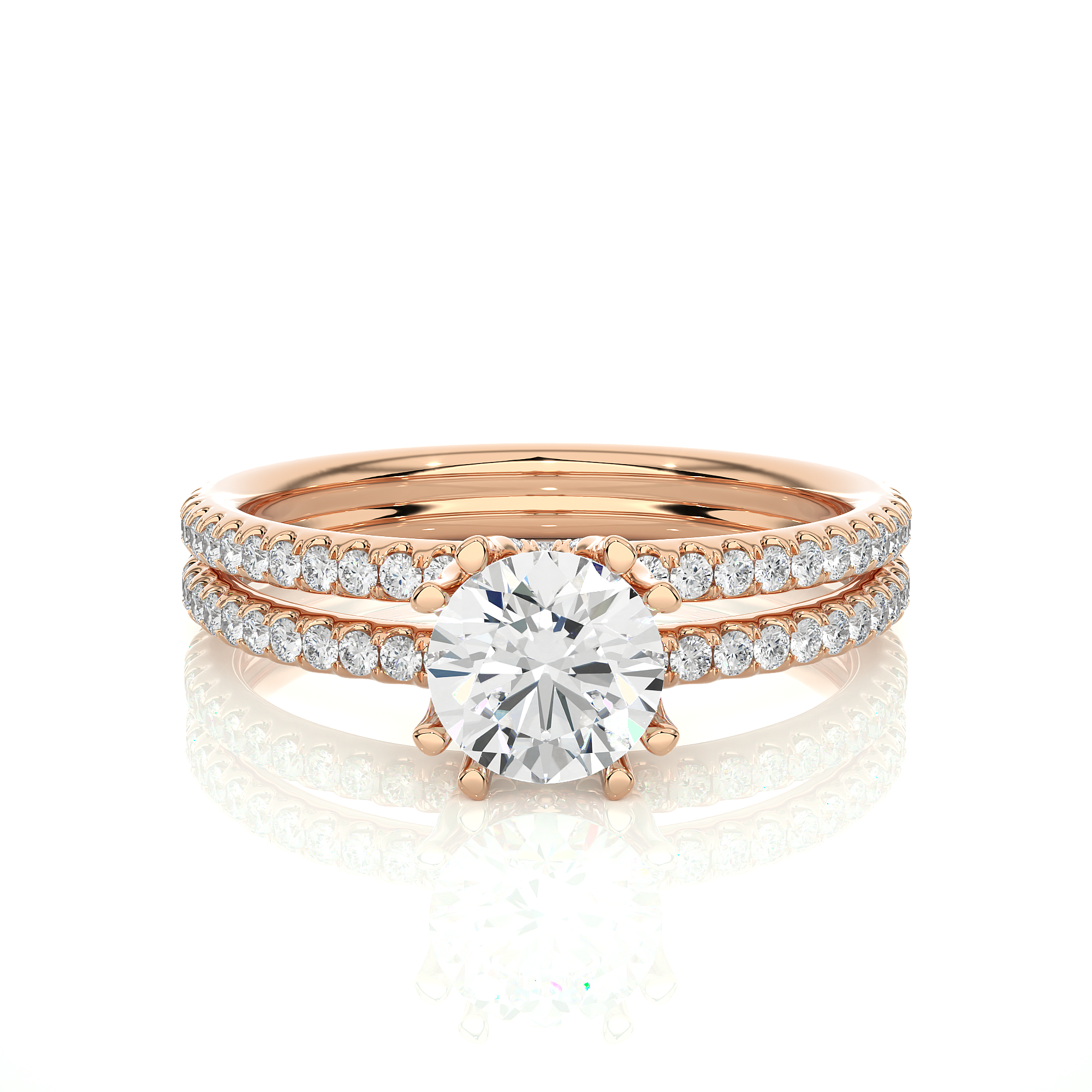 14K White Yellow Rose Gold 1.32 Round With Classic Side Diamonds Pave Setting Ring