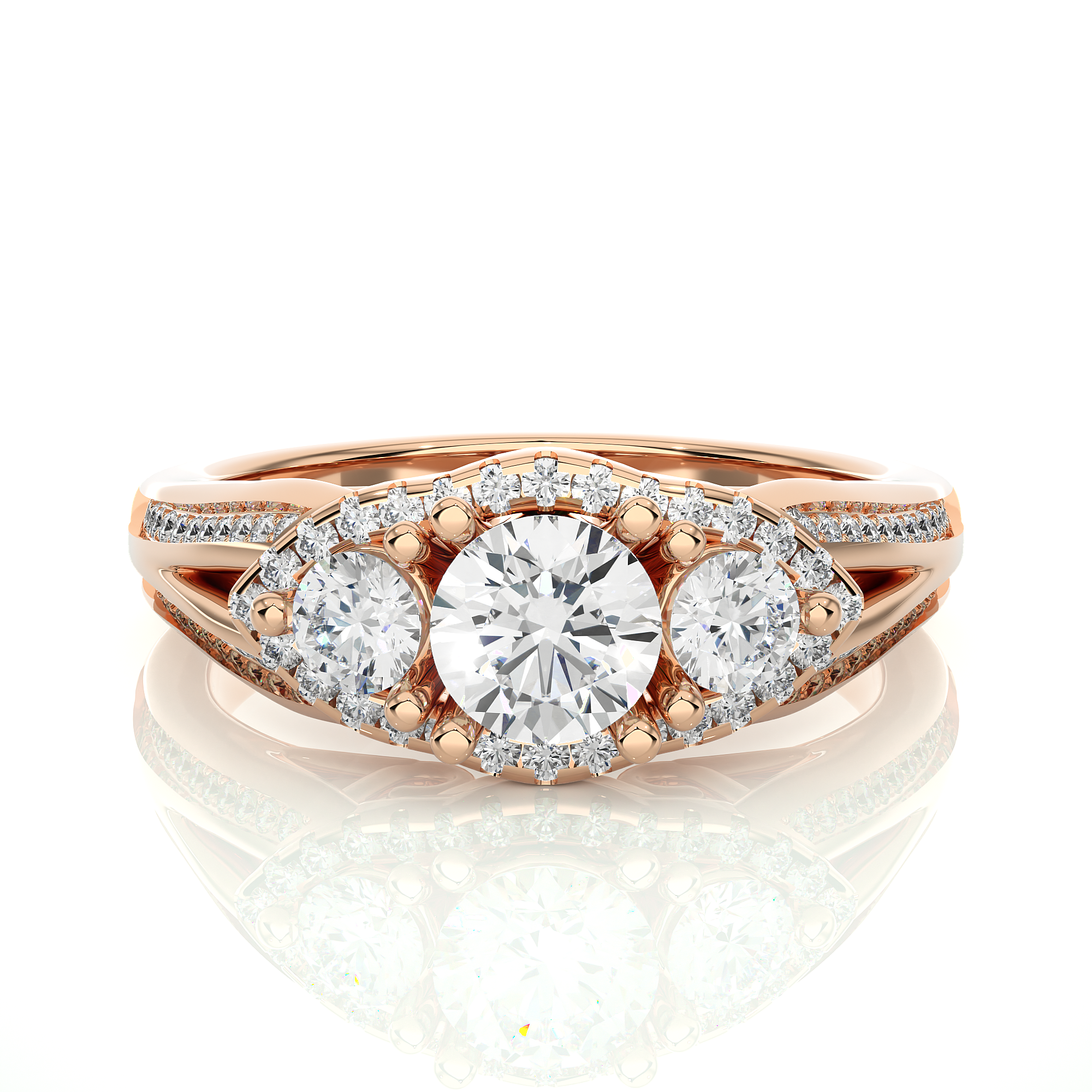 14K White Yellow Rose Gold1.14 Carat Three Stone Round Cut Diamond Ring