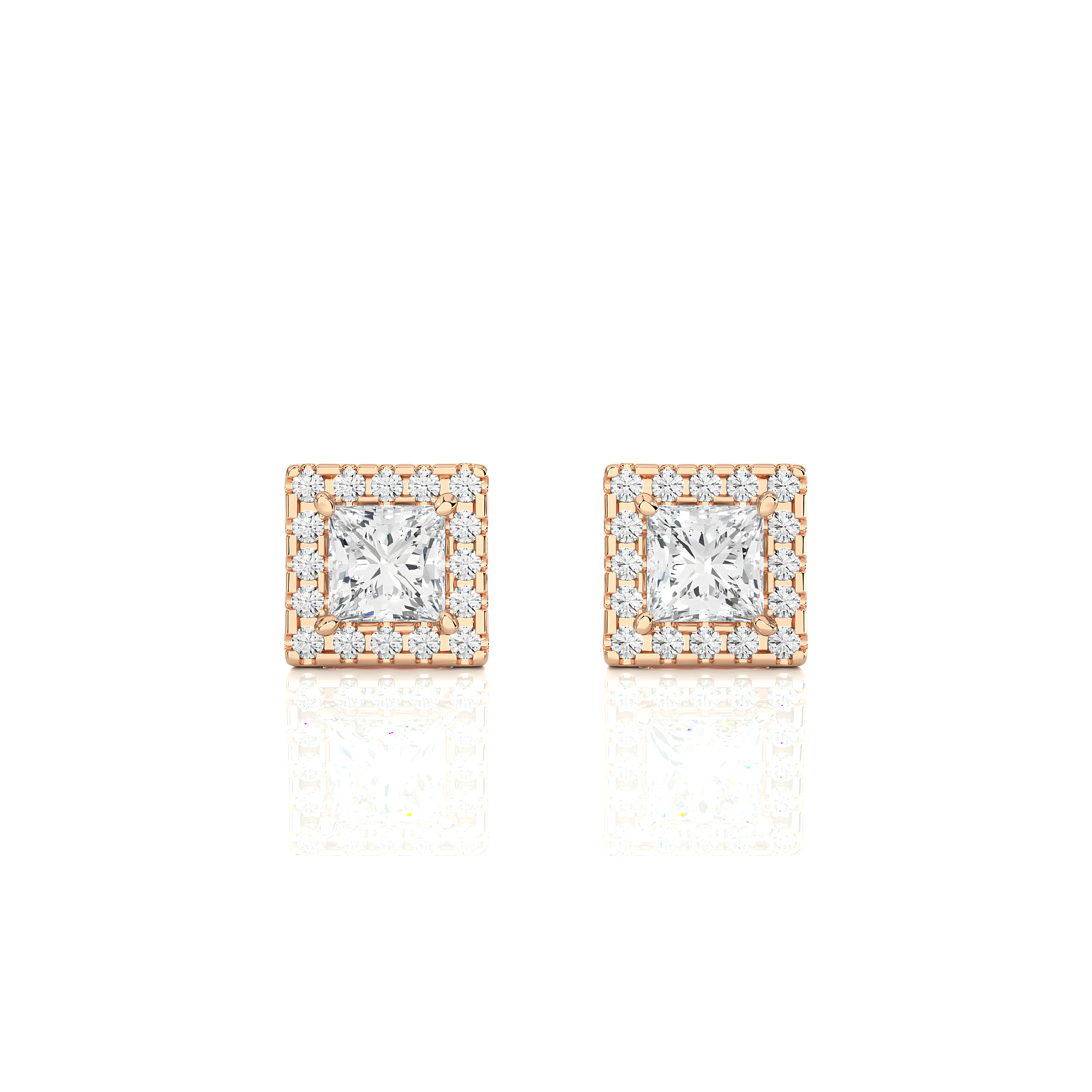 14KT Yellow Gold 2.46 Carat Princess and Round Halo Earrings