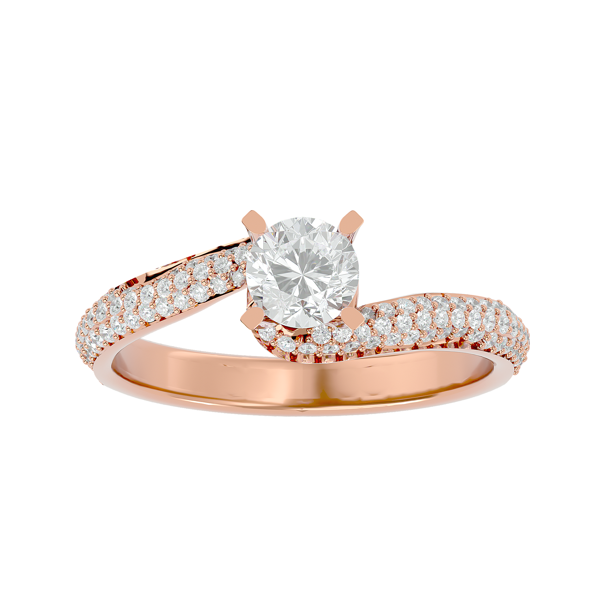 14K White Yellow Rose Gold 0.87 Round Diamond with Swirl Split Band Ring