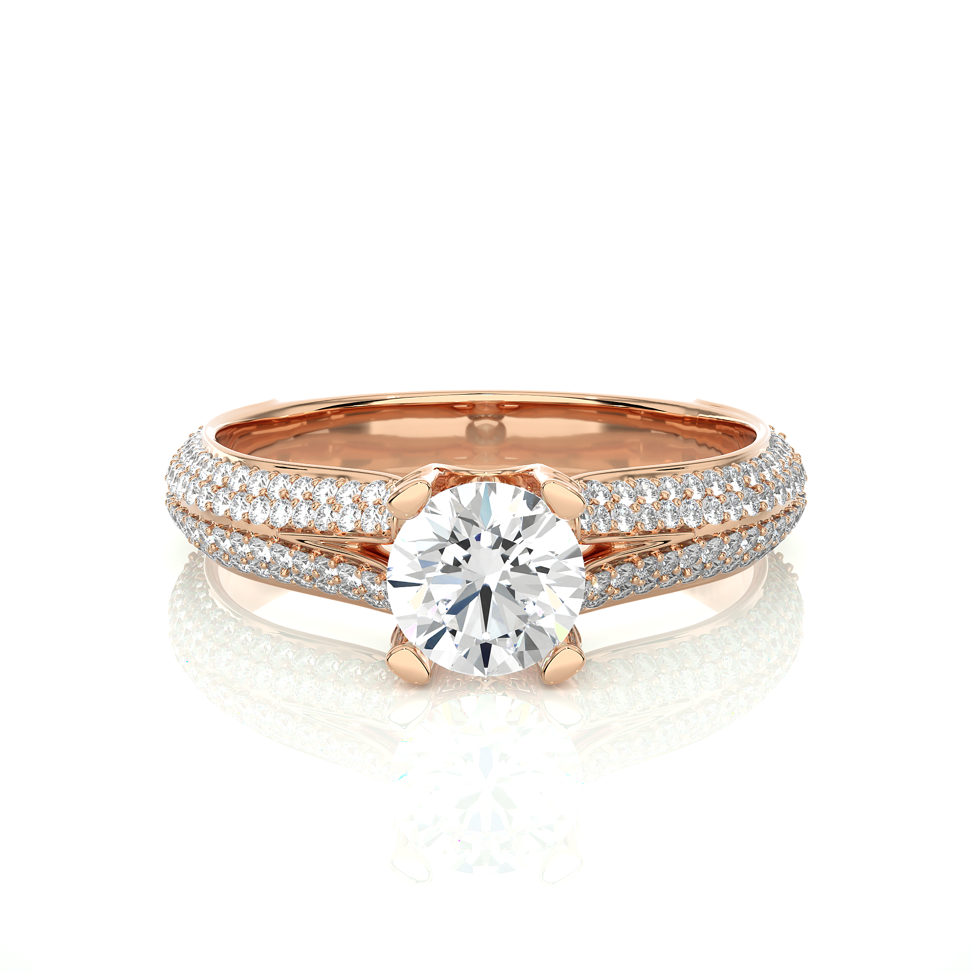 14K White Yellow Rose Gold 1.13 Carat Split Shank Round Diamond Ring
