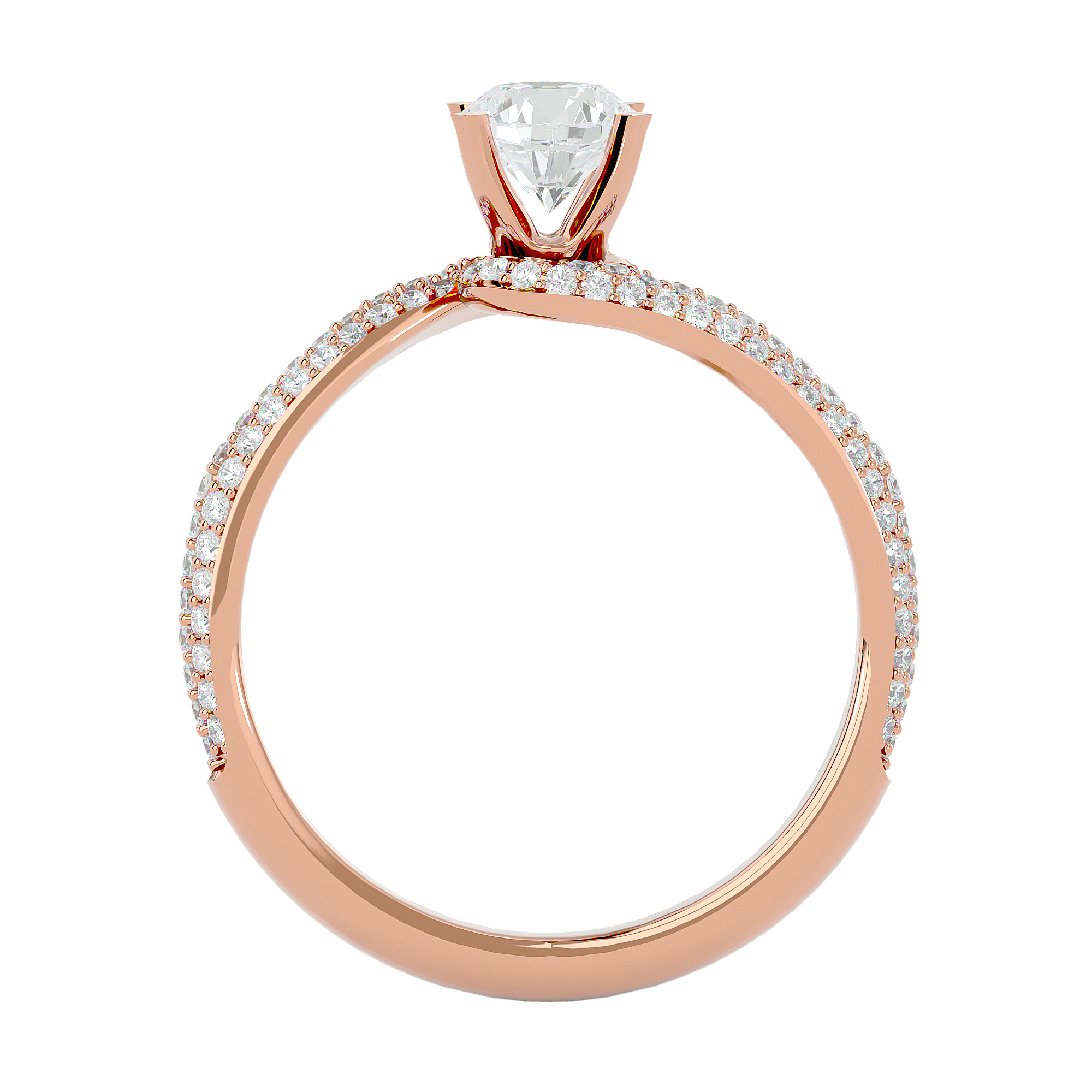 14K White Yellow Rose Gold 0.87 Round Diamond with Swirl Split Band Ring