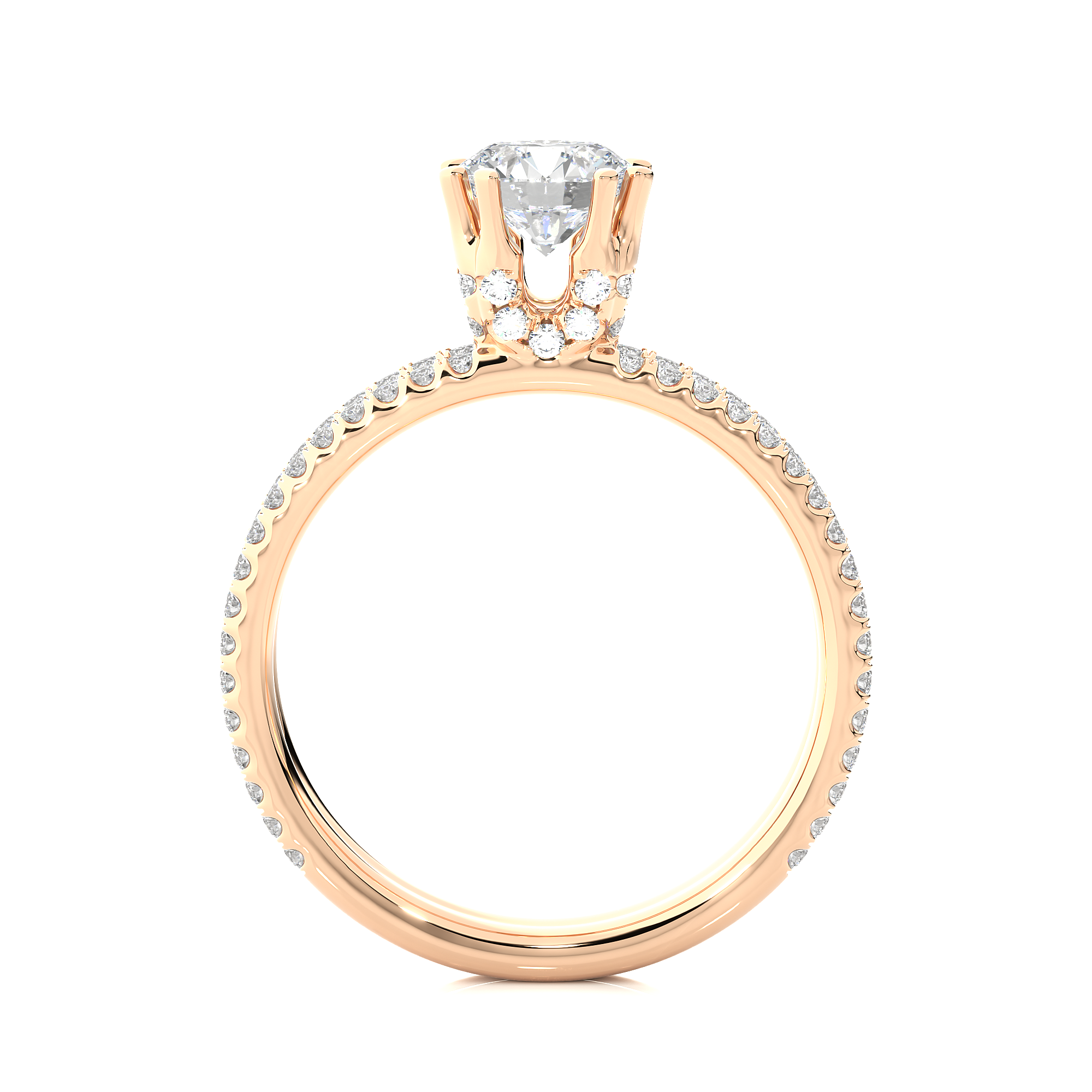 14K White Yellow Rose Gold 1.32 Round With Classic Side Diamonds Pave Setting Ring