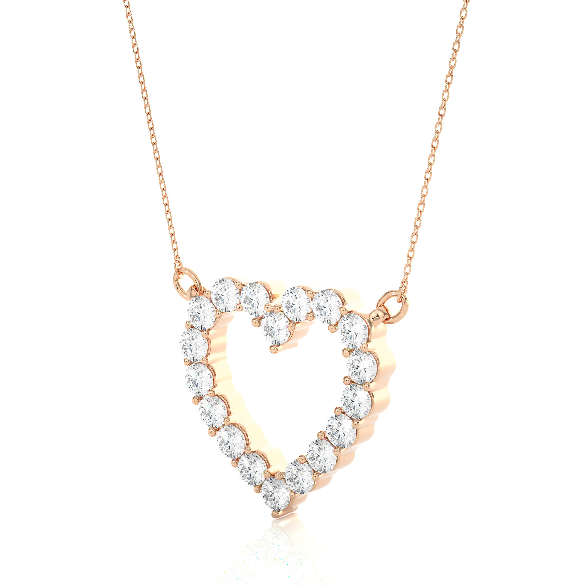 14K White Yellow Rose Gold Heart-Shaped Diamond Pendant with 18 Round Diamond Accents