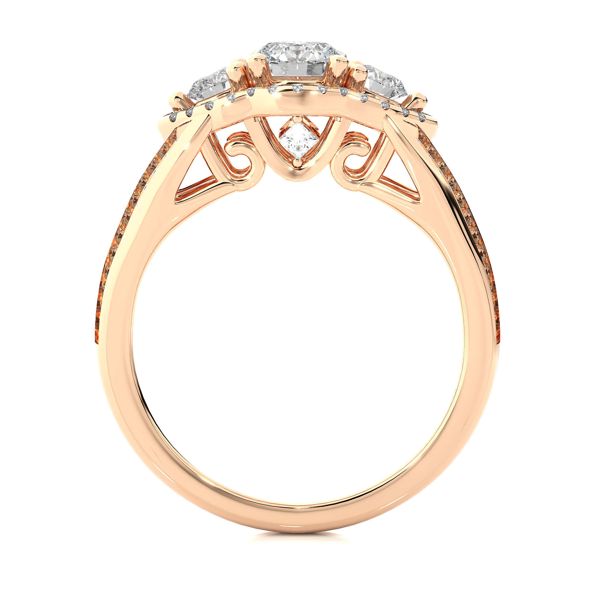 14K White Yellow Rose Gold1.14 Carat Three Stone Round Cut Diamond Ring