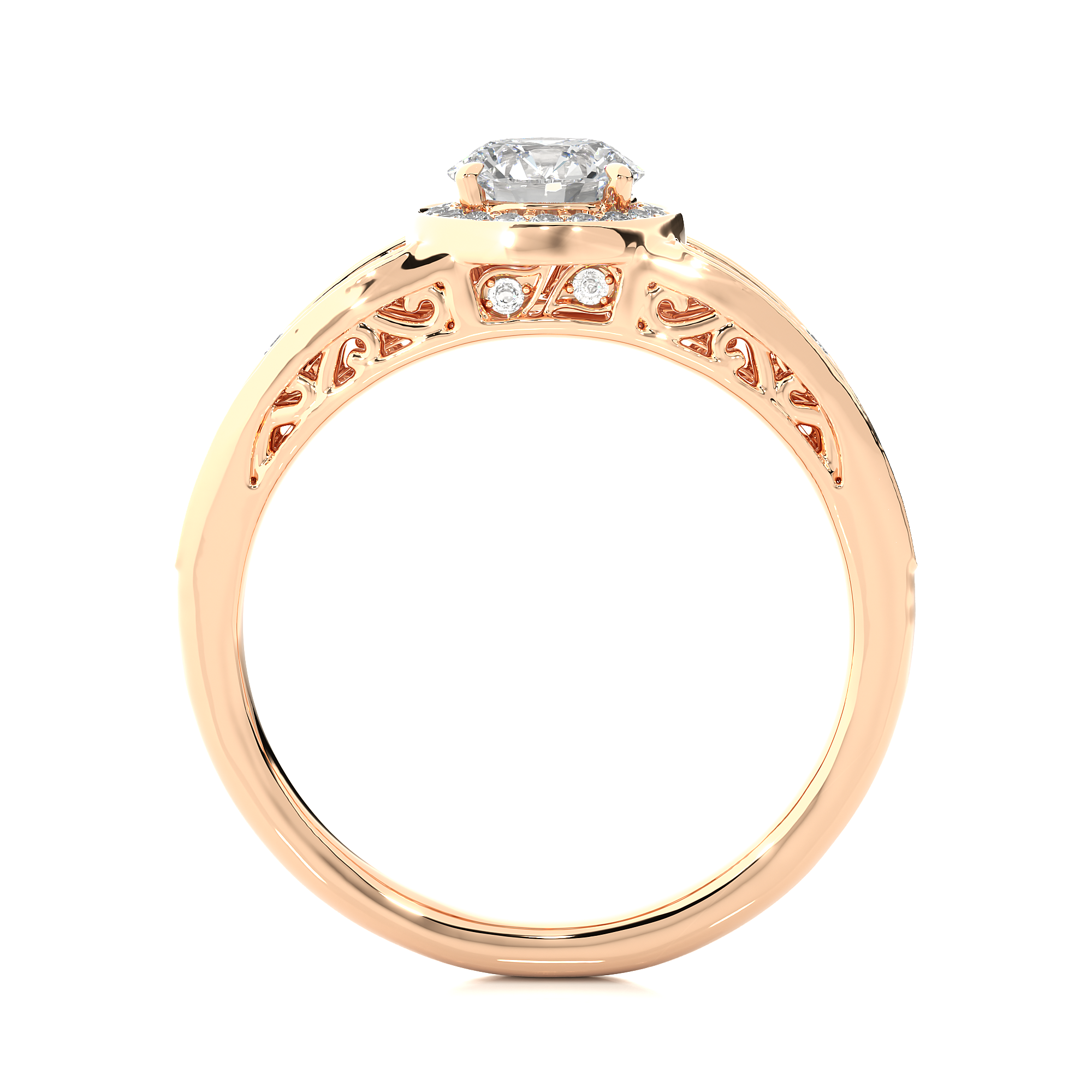 14K White Yellow Rose Gold 0.95 Carat Round Halo With Double Shank and Accent Diamond Ring
