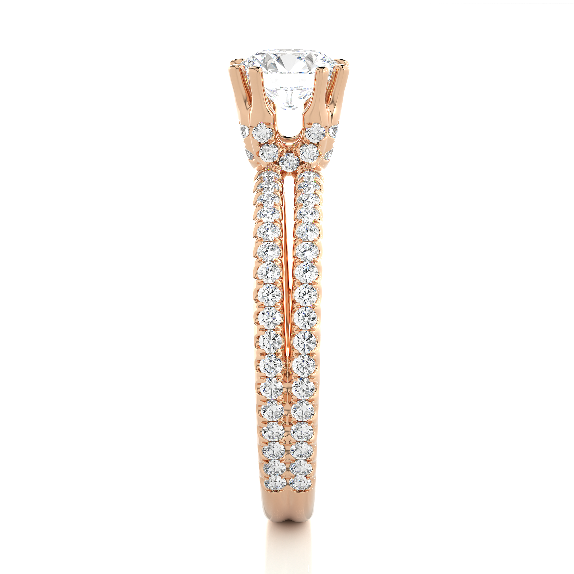 14K White Yellow Rose Gold 1.32 Round With Classic Side Diamonds Pave Setting Ring