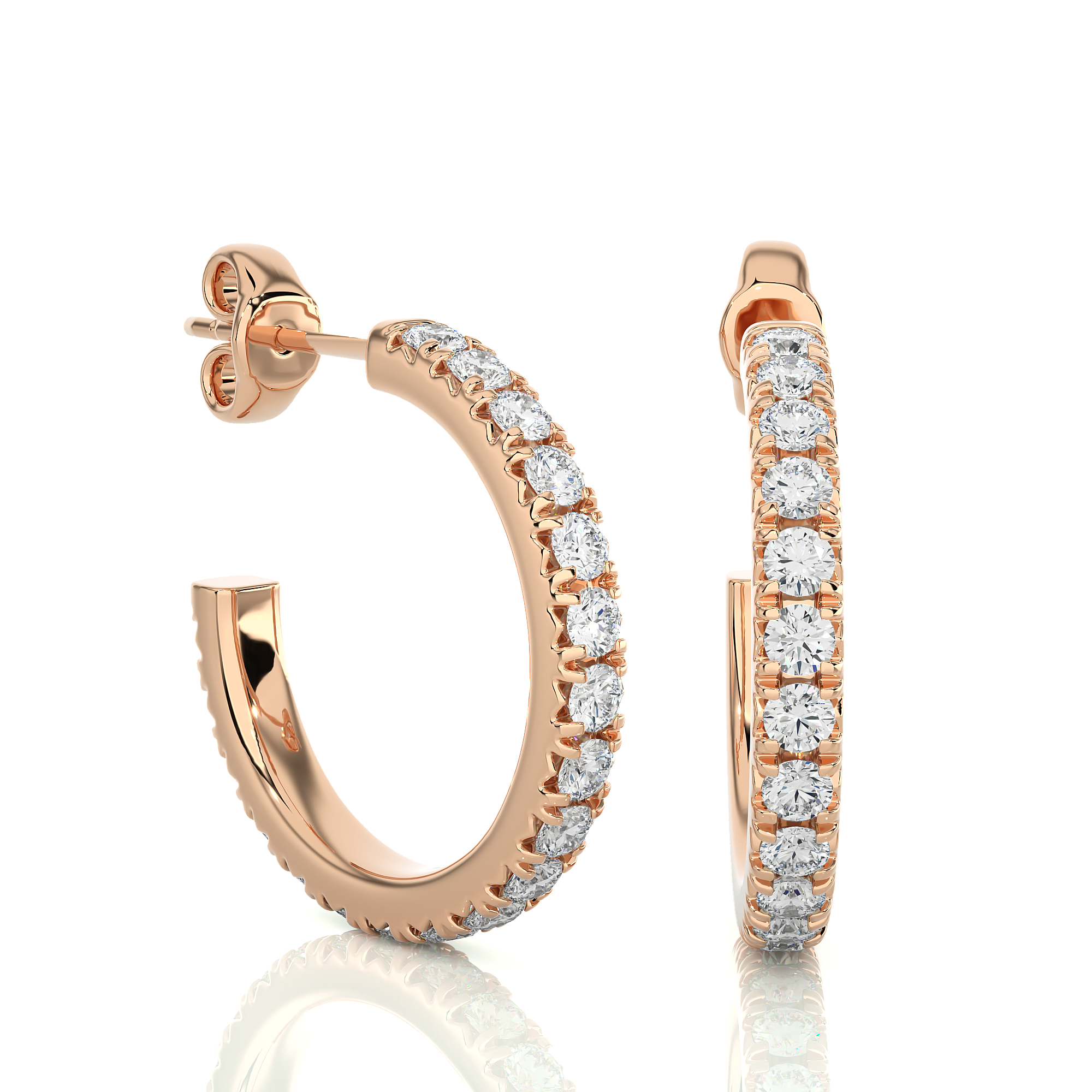 14K White Yellow Rose Gold 0.7 Carat Hoop Diamond Earrings