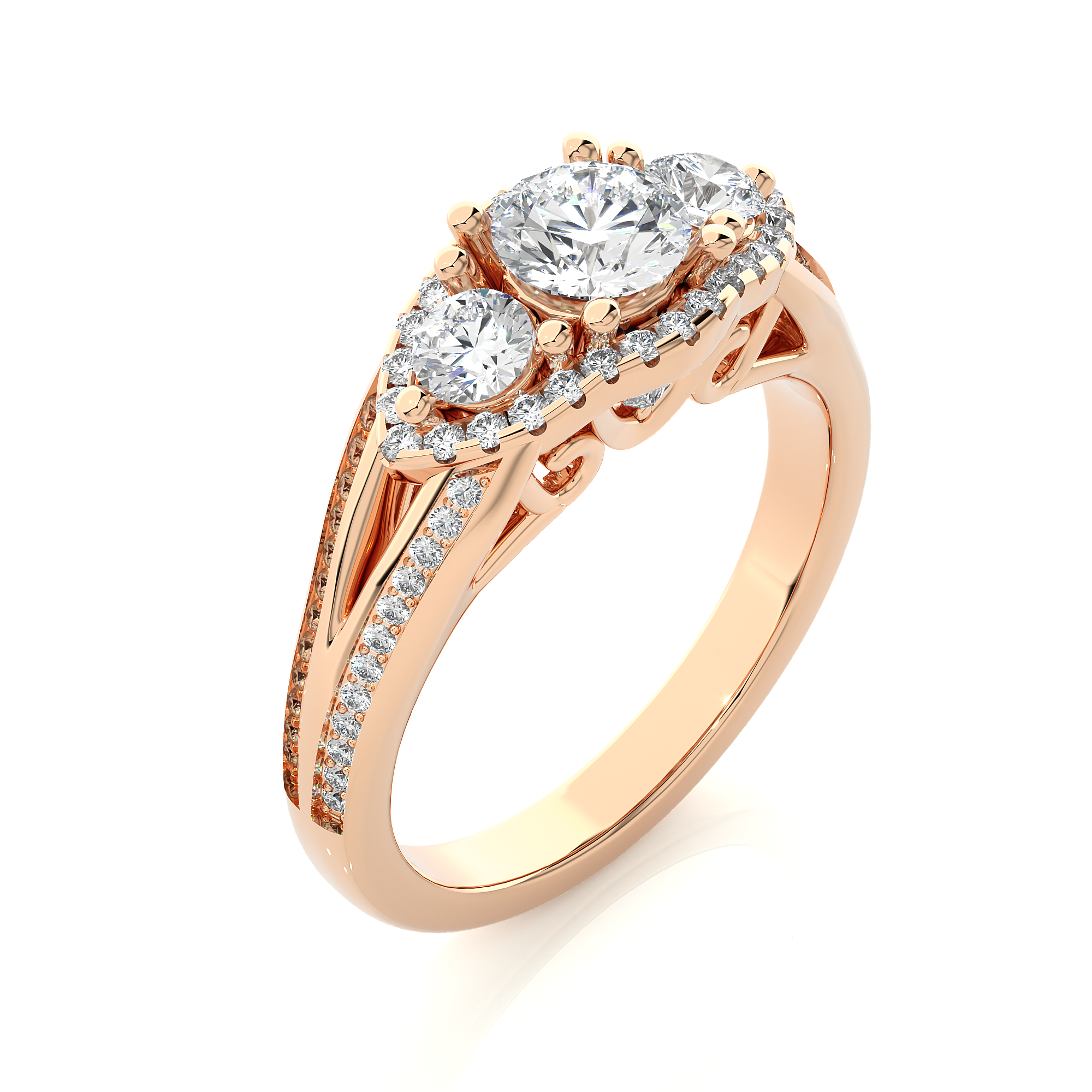 14K White Yellow Rose Gold1.14 Carat Three Stone Round Cut Diamond Ring