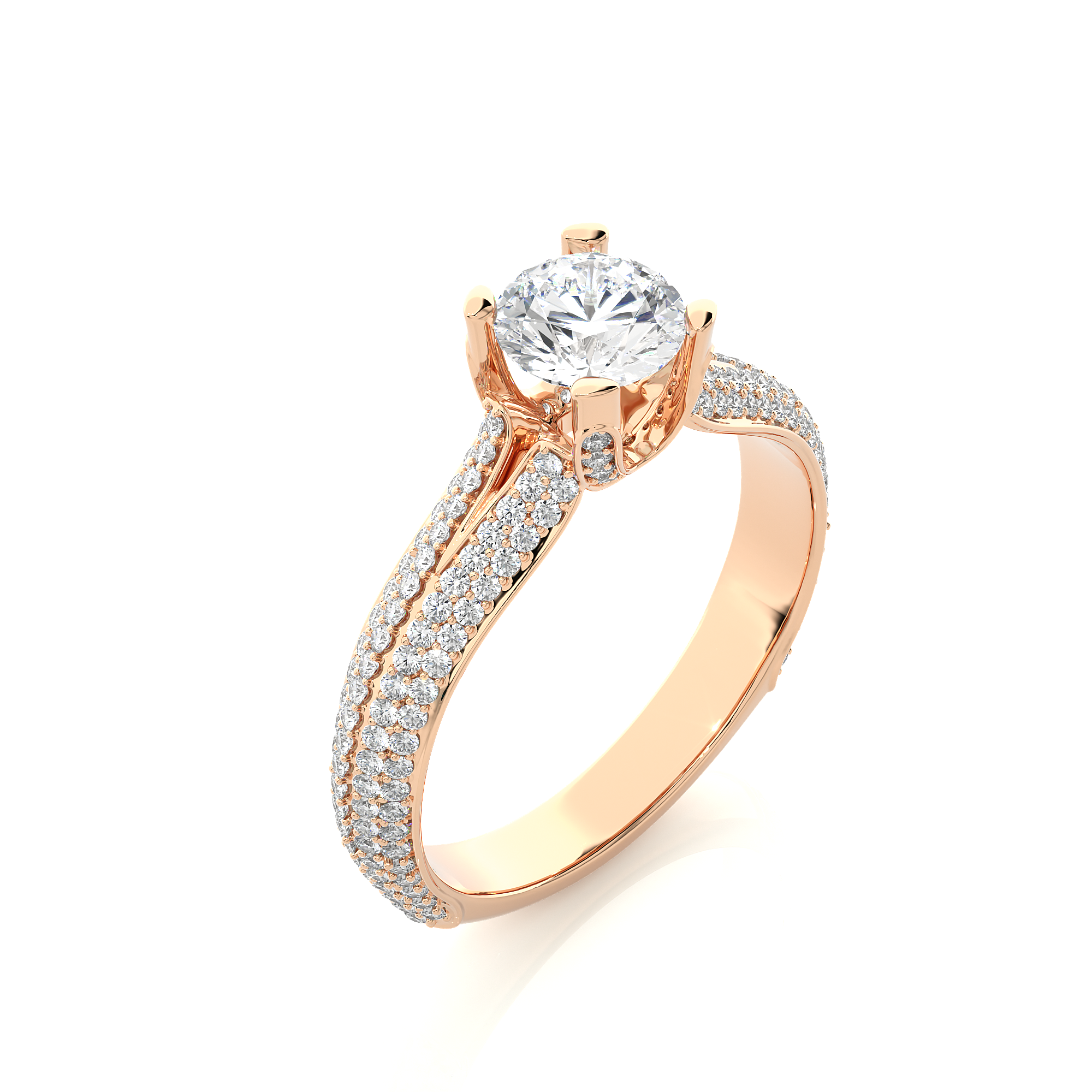14K White Yellow Rose Gold 1.13 Carat Split Shank Round Diamond Ring
