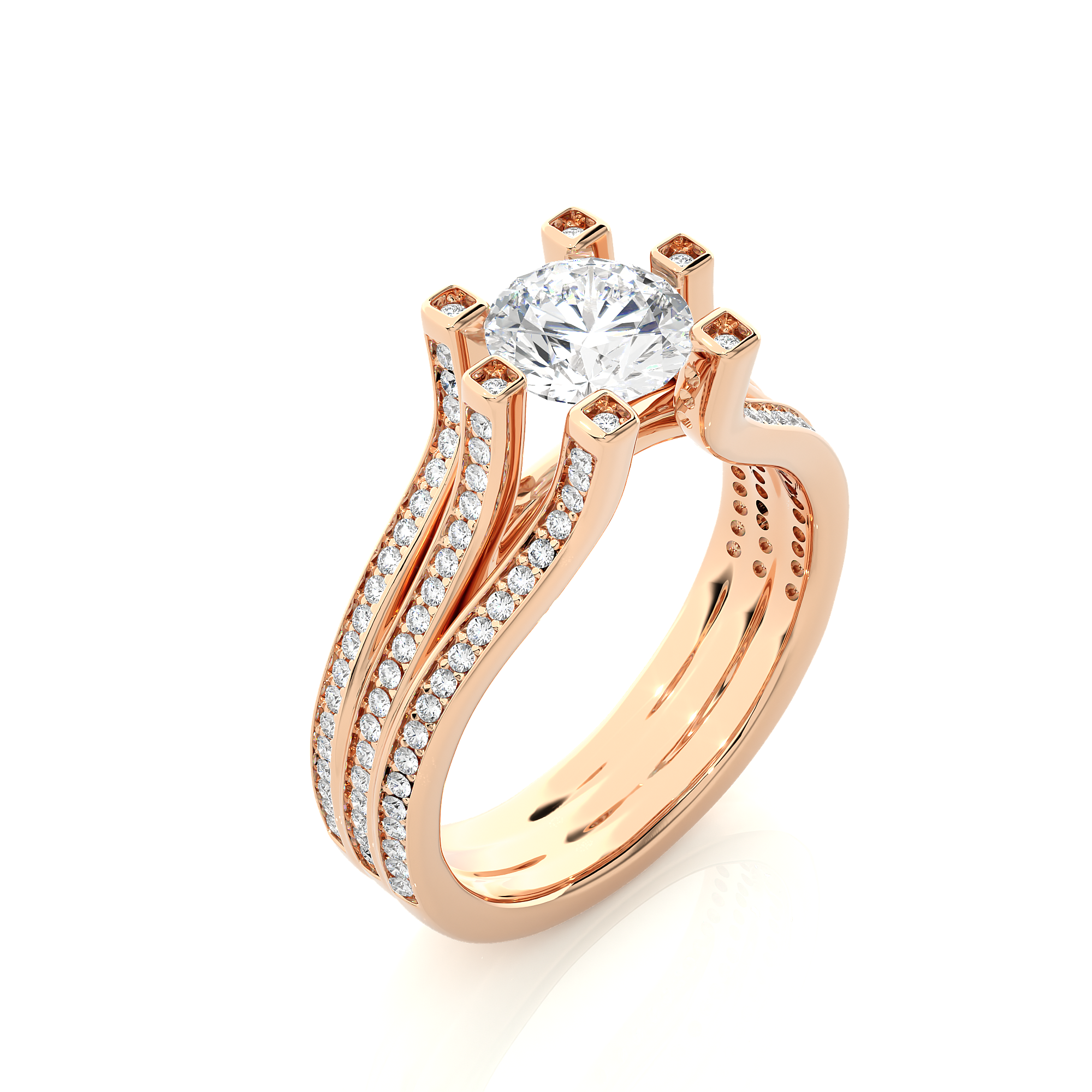 14K White Yellow Rose Gold 1.48 Carat Round Step-cut Facets Diamond Ring