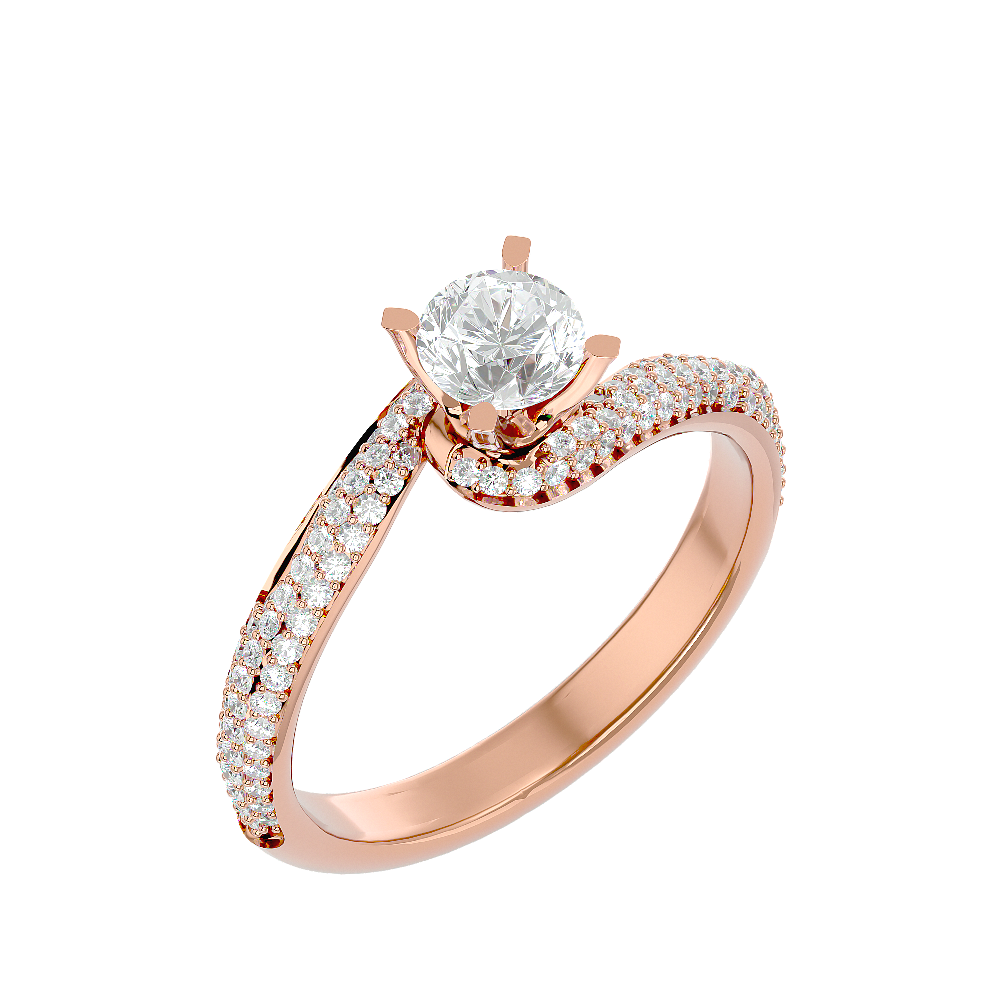14K White Yellow Rose Gold 0.87 Round Diamond with Swirl Split Band Ring