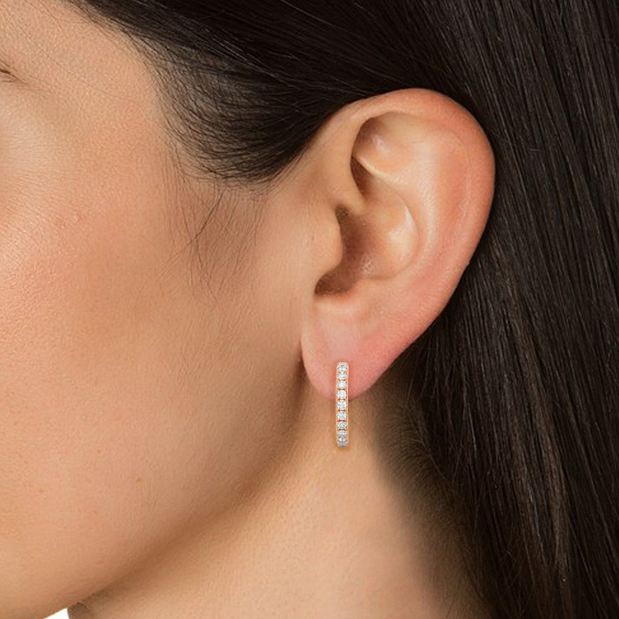14K White Yellow Rose Gold 0.7 Carat Hoop Diamond Earrings