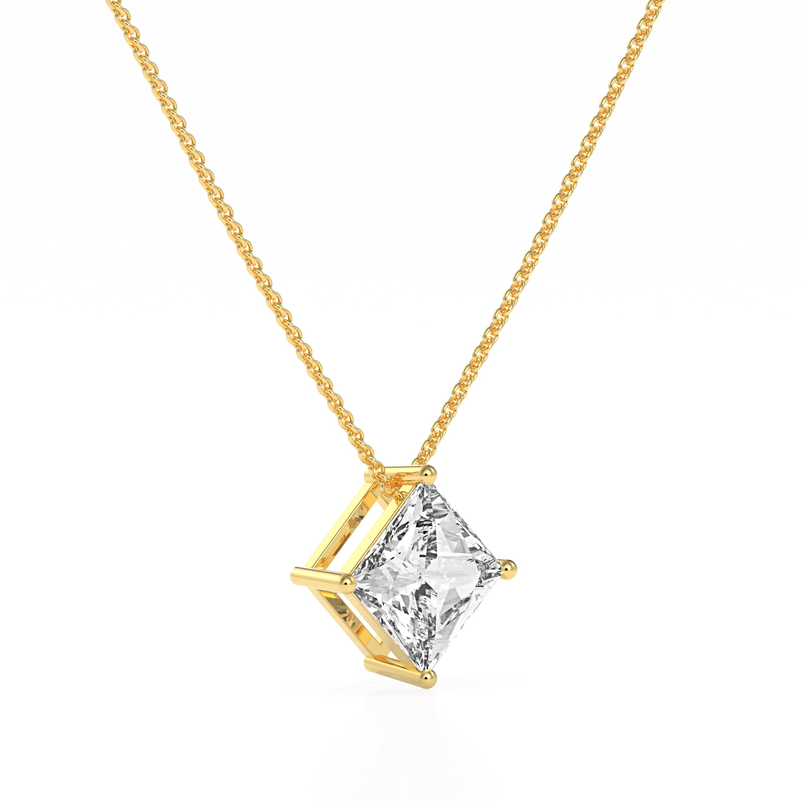 14K White Yellow Rose Gold 2.00 Carat Princess Diamond Pendant