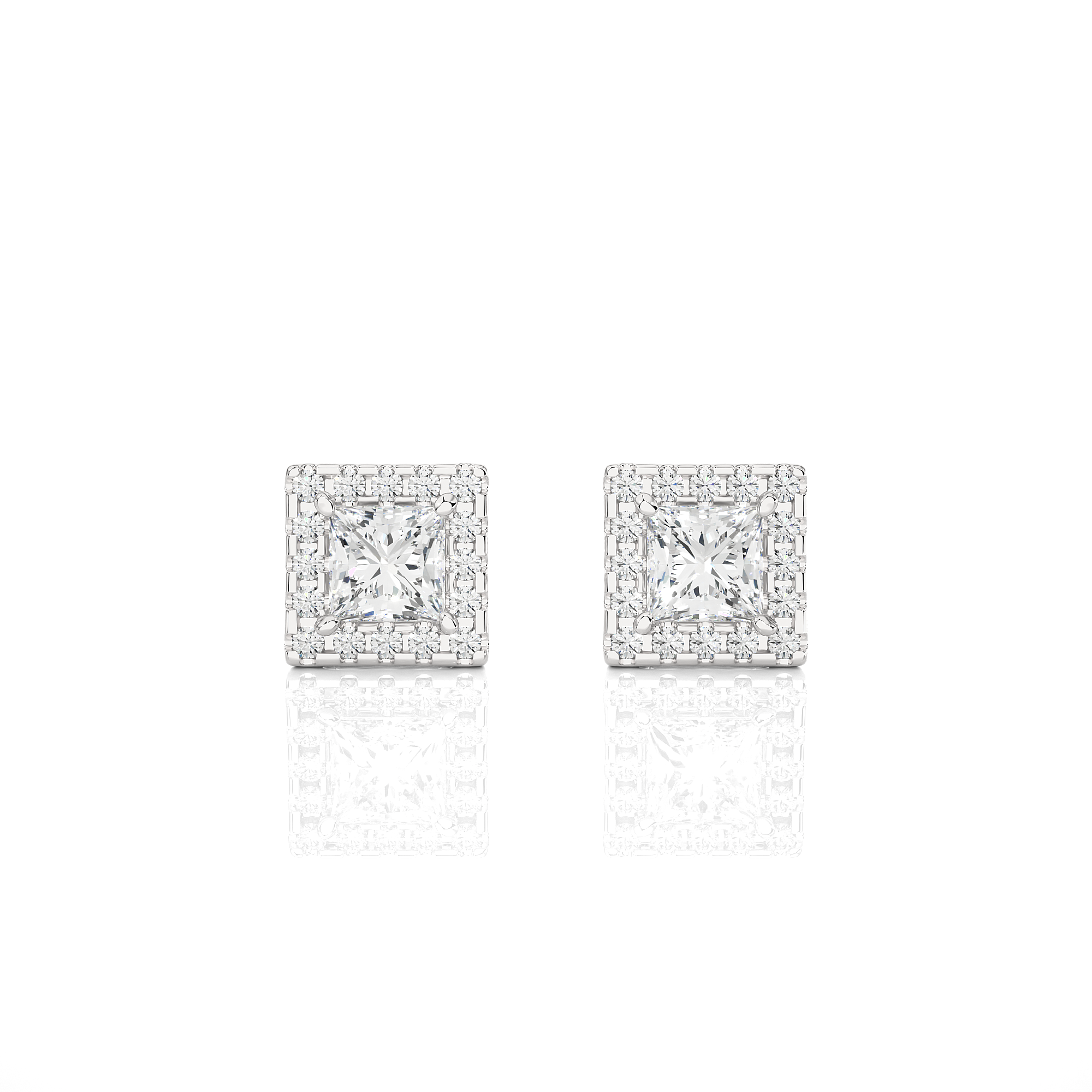 14KT Yellow Gold 2.46 Carat Princess and Round Halo Earrings
