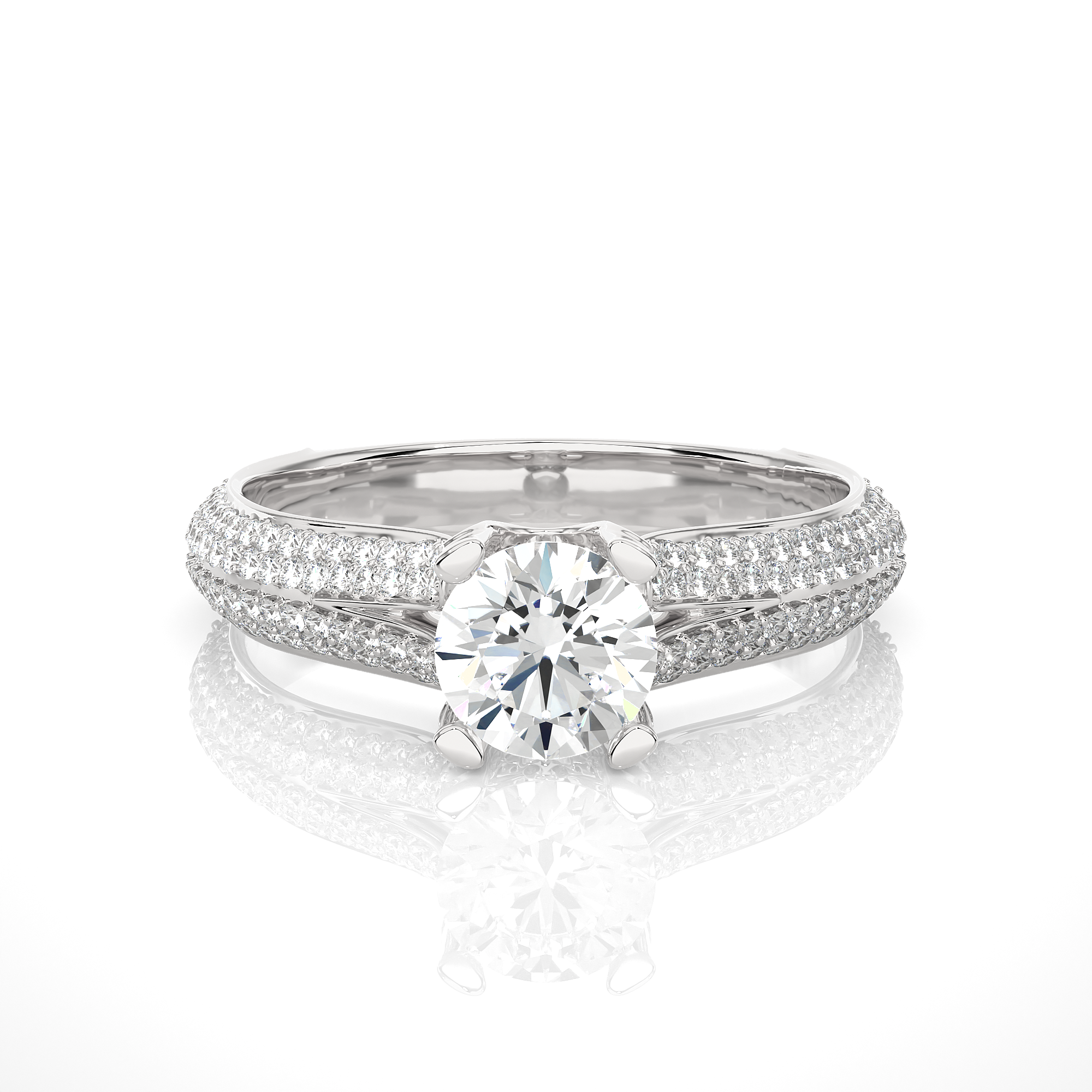 14K White Yellow Rose Gold 1.13 Carat Split Shank Round Diamond Ring