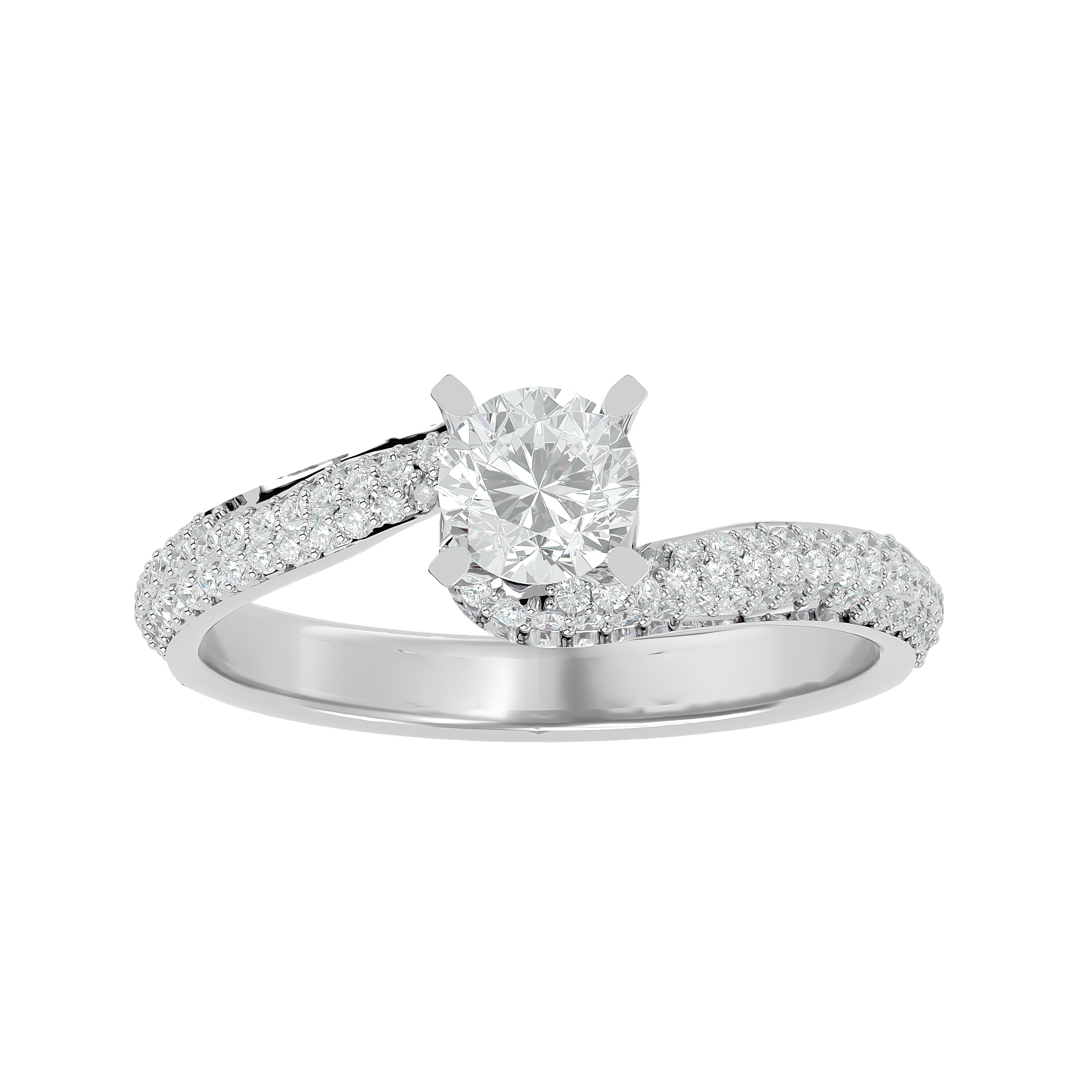 14K White Yellow Rose Gold 0.87 Round Diamond with Swirl Split Band Ring