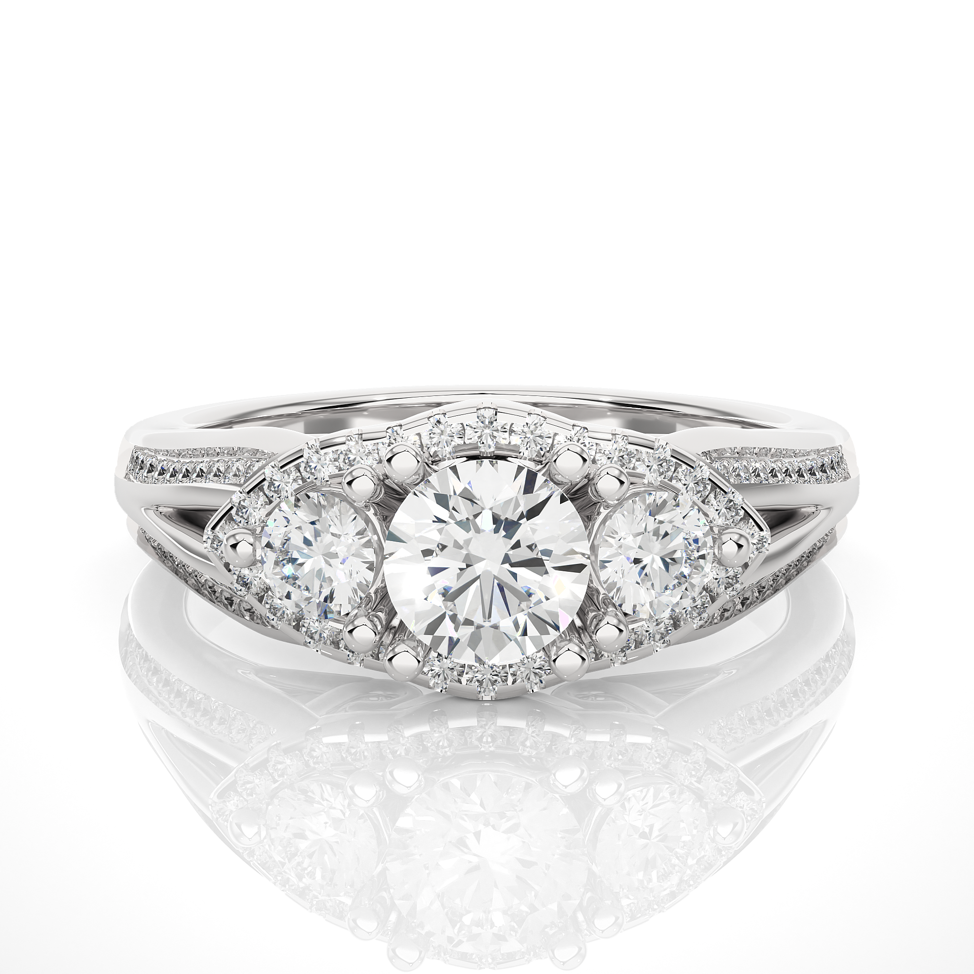 14K White Yellow Rose Gold1.14 Carat Three Stone Round Cut Diamond Ring