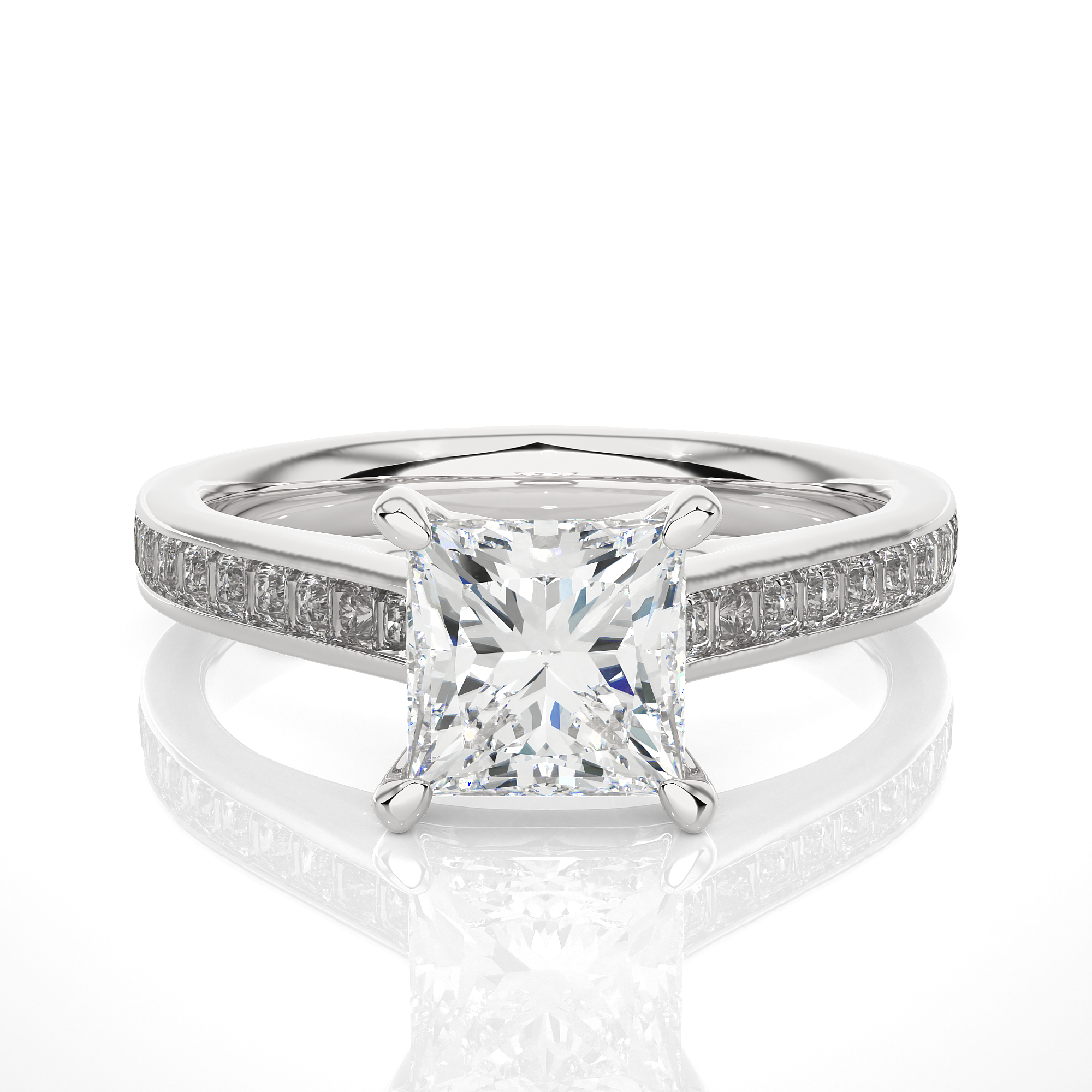 14K White Yellow Rose Gold 1.49 Carat Princess Solitaire Diamond Ring