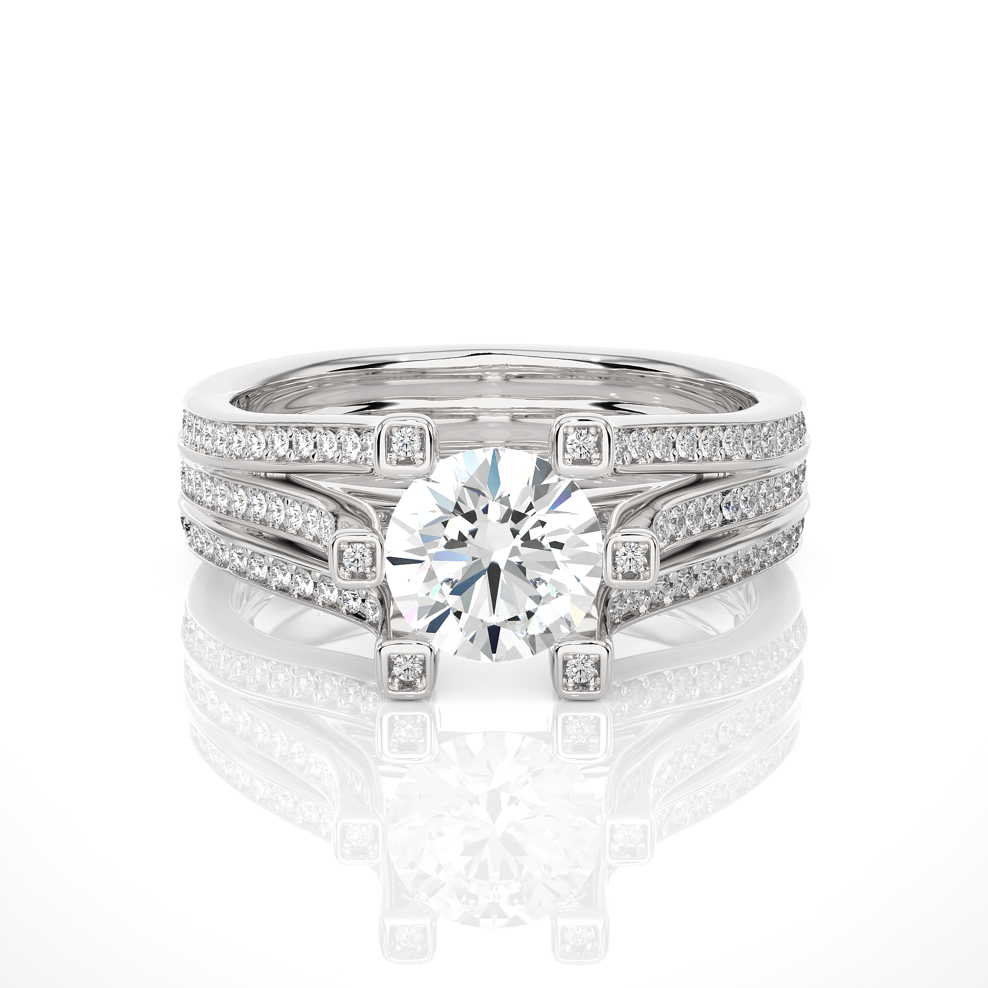 14K White Yellow Rose Gold 1.48 Carat Round Step-cut Facets Diamond Ring
