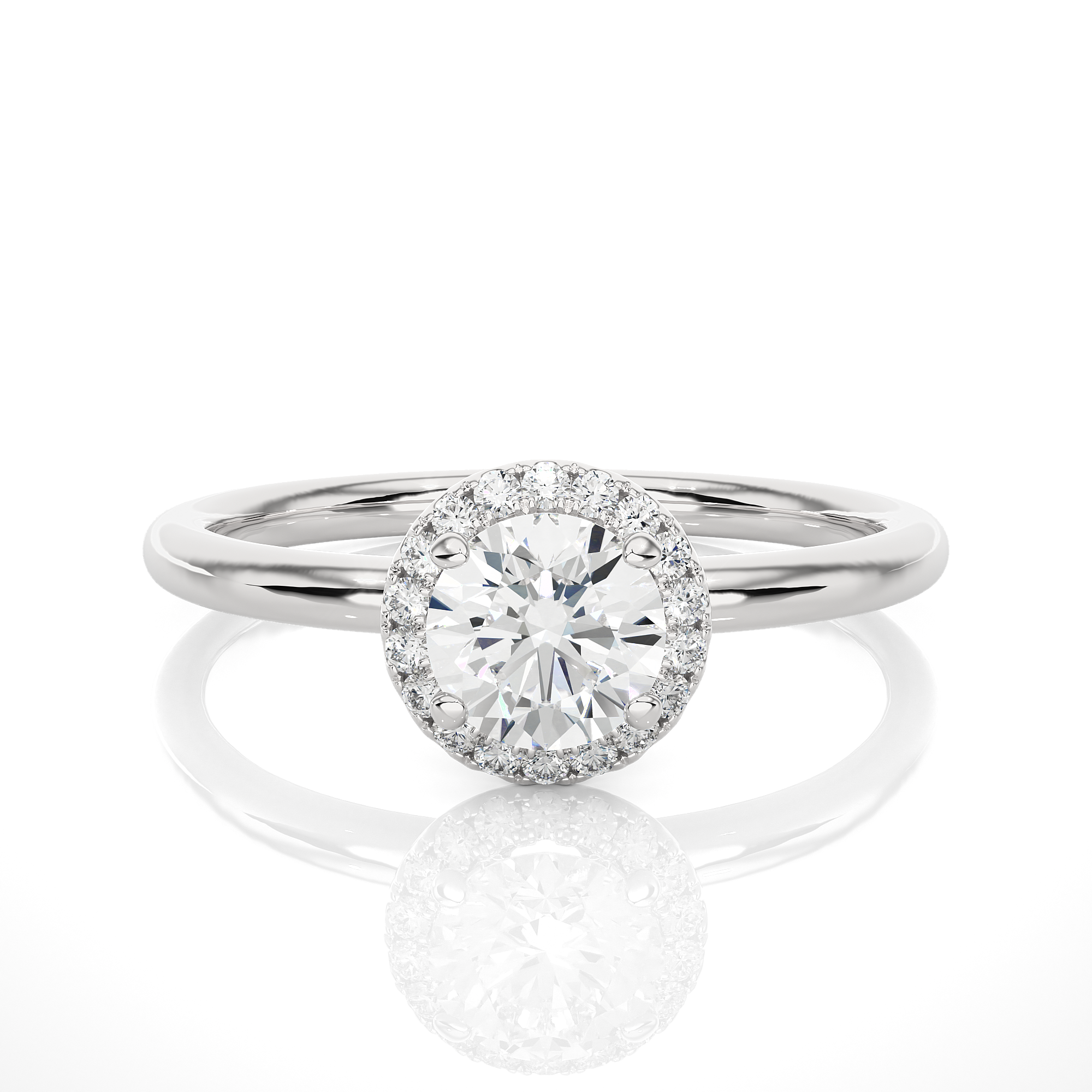 14K White Yellow Rose Gold 0.5 Carat Round Halo Diamond Ring