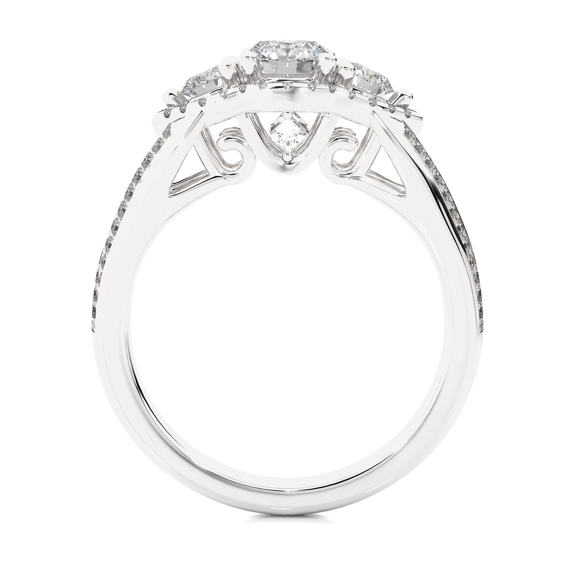 14K White Yellow Rose Gold1.14 Carat Three Stone Round Cut Diamond Ring