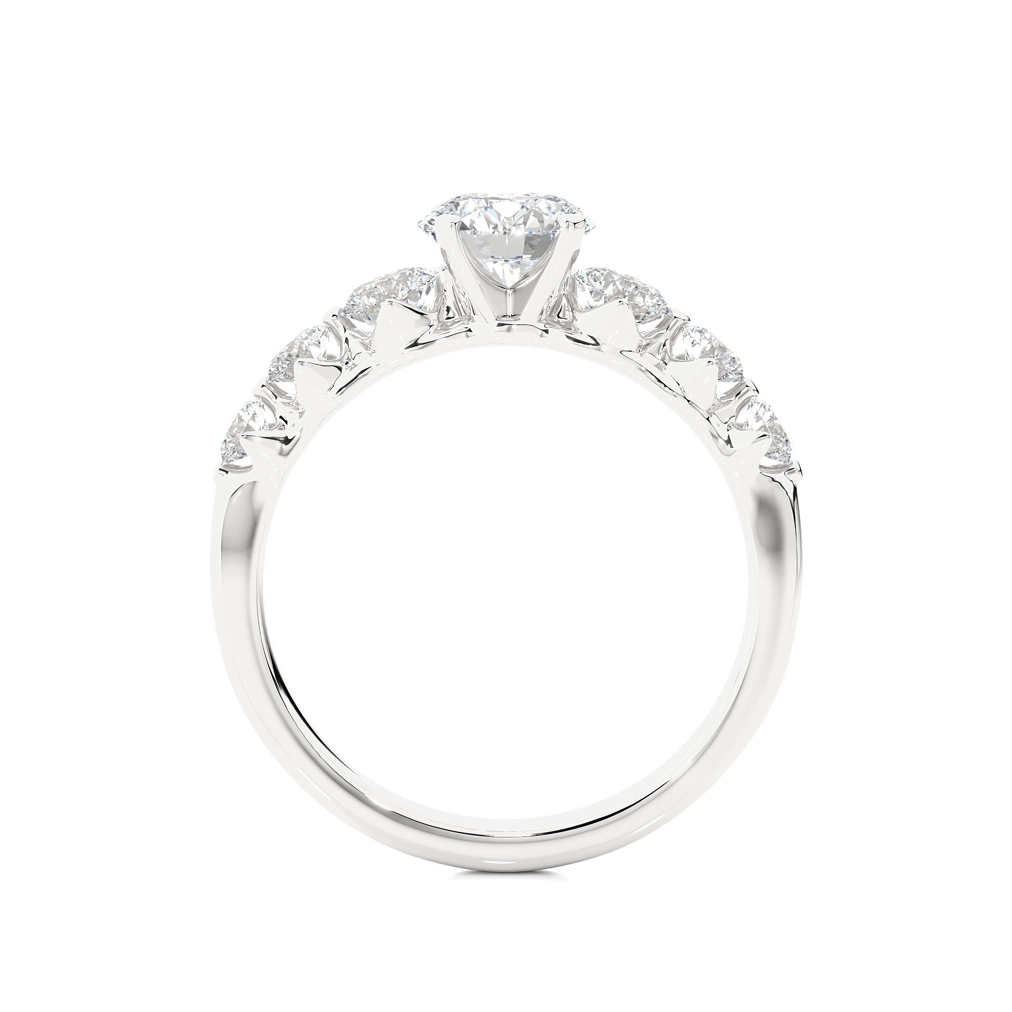 14K White Yellow Rose Gold Seven Stone Diamond Ring with 4-Prong Center Setting