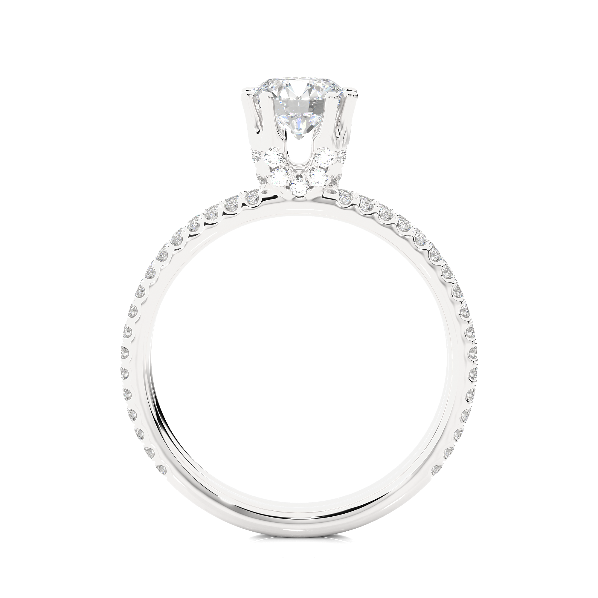 14K White Yellow Rose Gold 1.32 Round With Classic Side Diamonds Pave Setting Ring