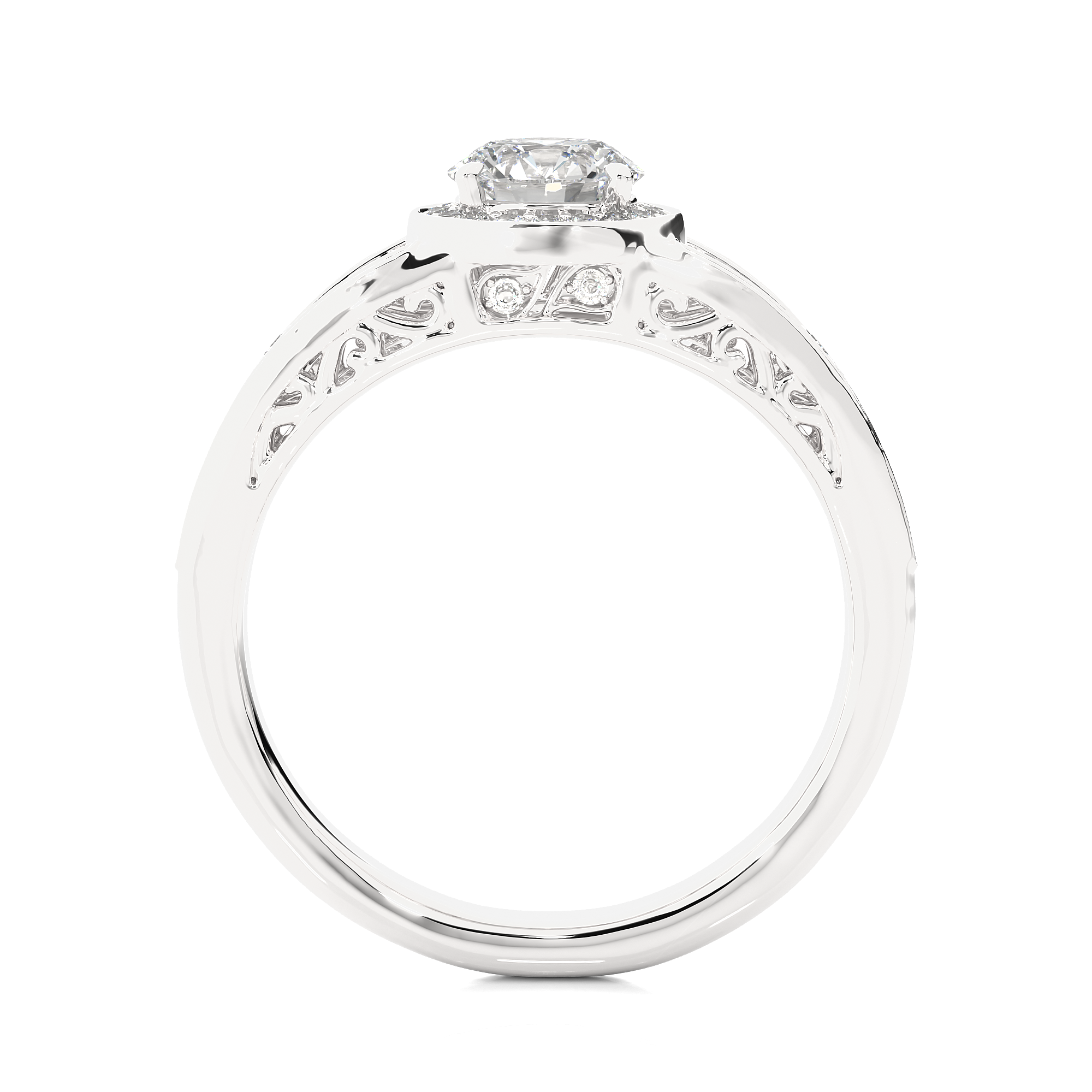 14K White Yellow Rose Gold 0.95 Carat Round Halo With Double Shank and Accent Diamond Ring