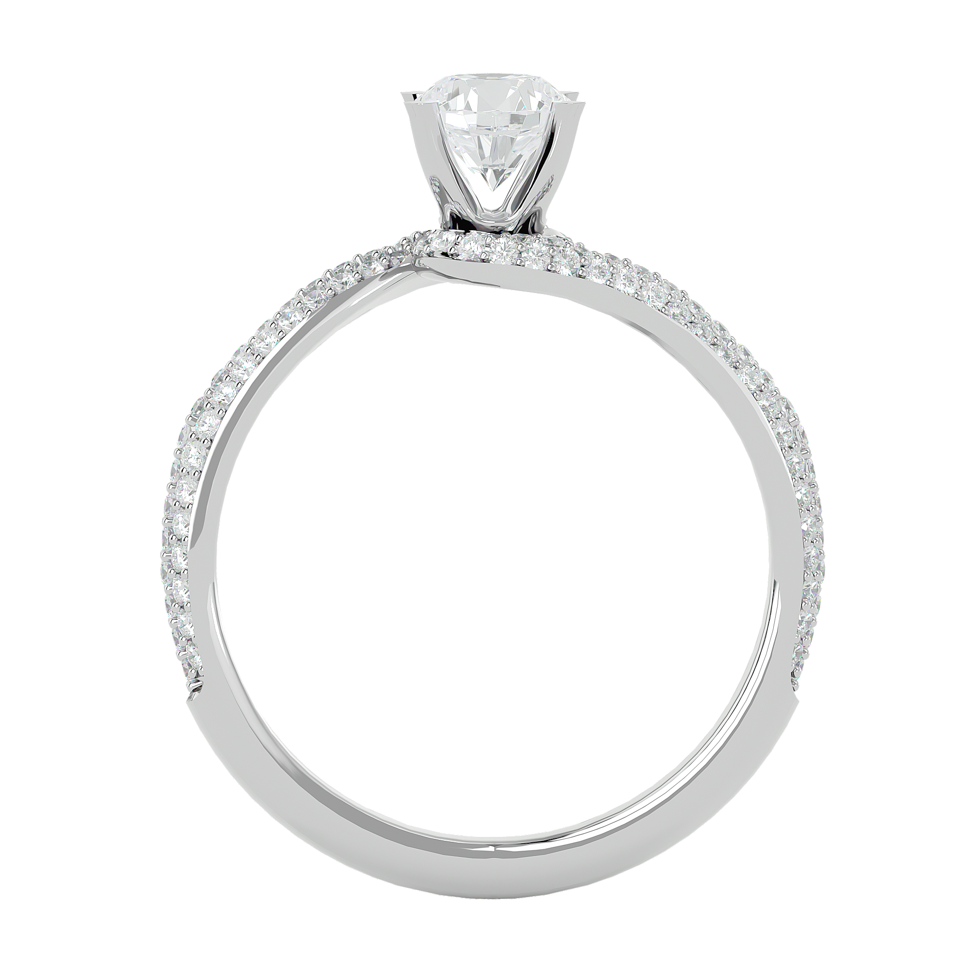 14K White Yellow Rose Gold 0.87 Round Diamond with Swirl Split Band Ring