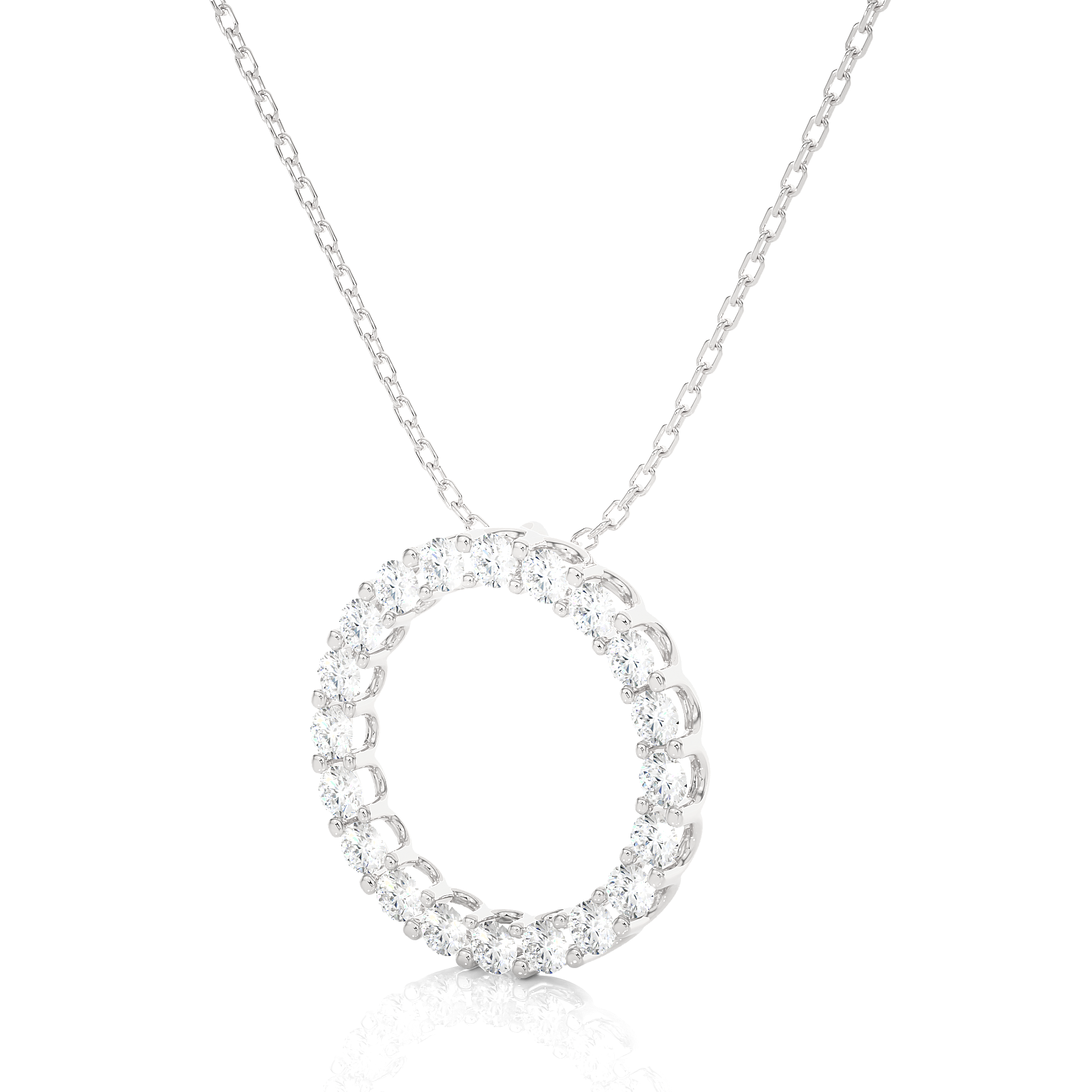 14K White Yellow Rose Gold 1.64 Carat Circle Pave Diamond Pendant