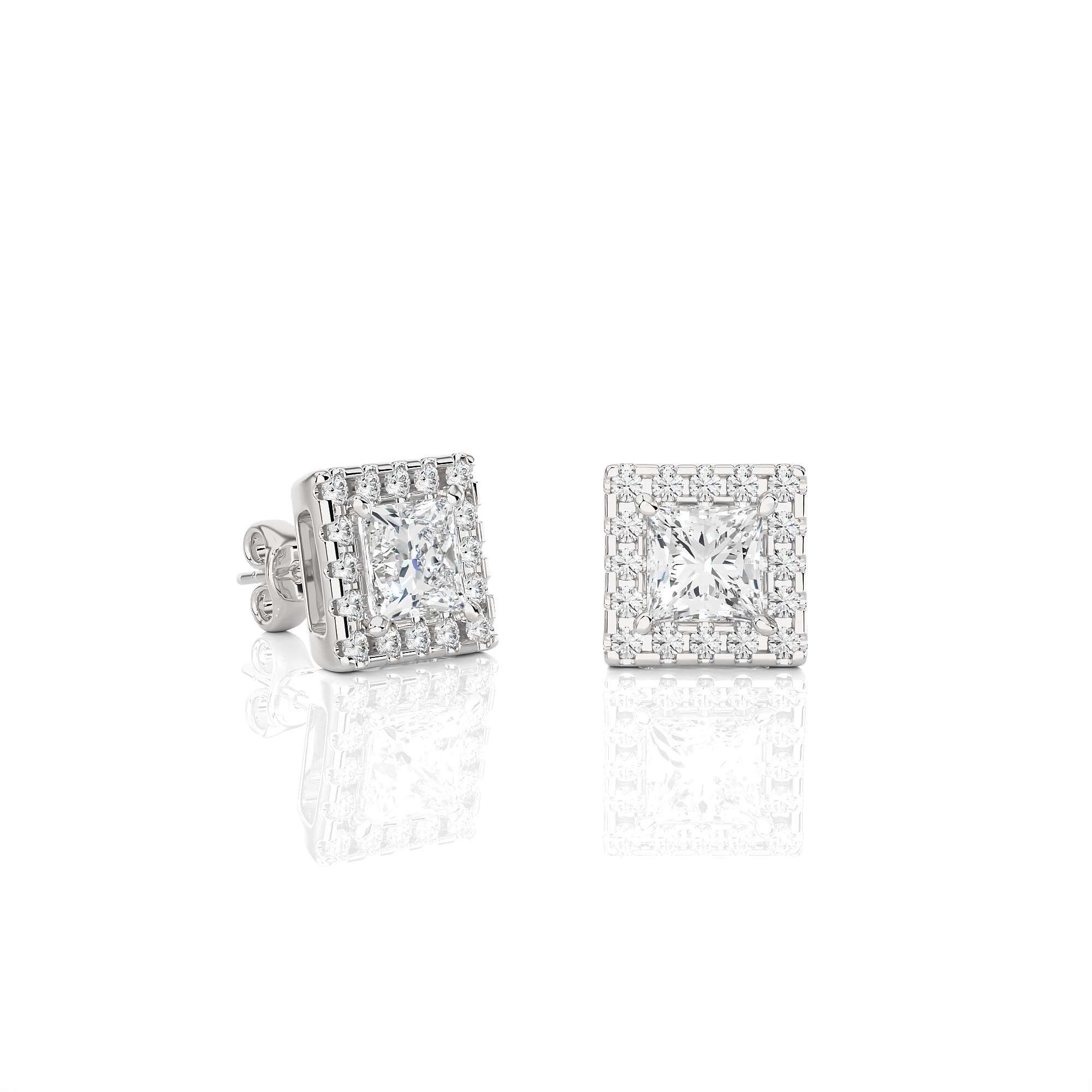 14KT Yellow Gold 2.46 Carat Princess and Round Halo Earrings