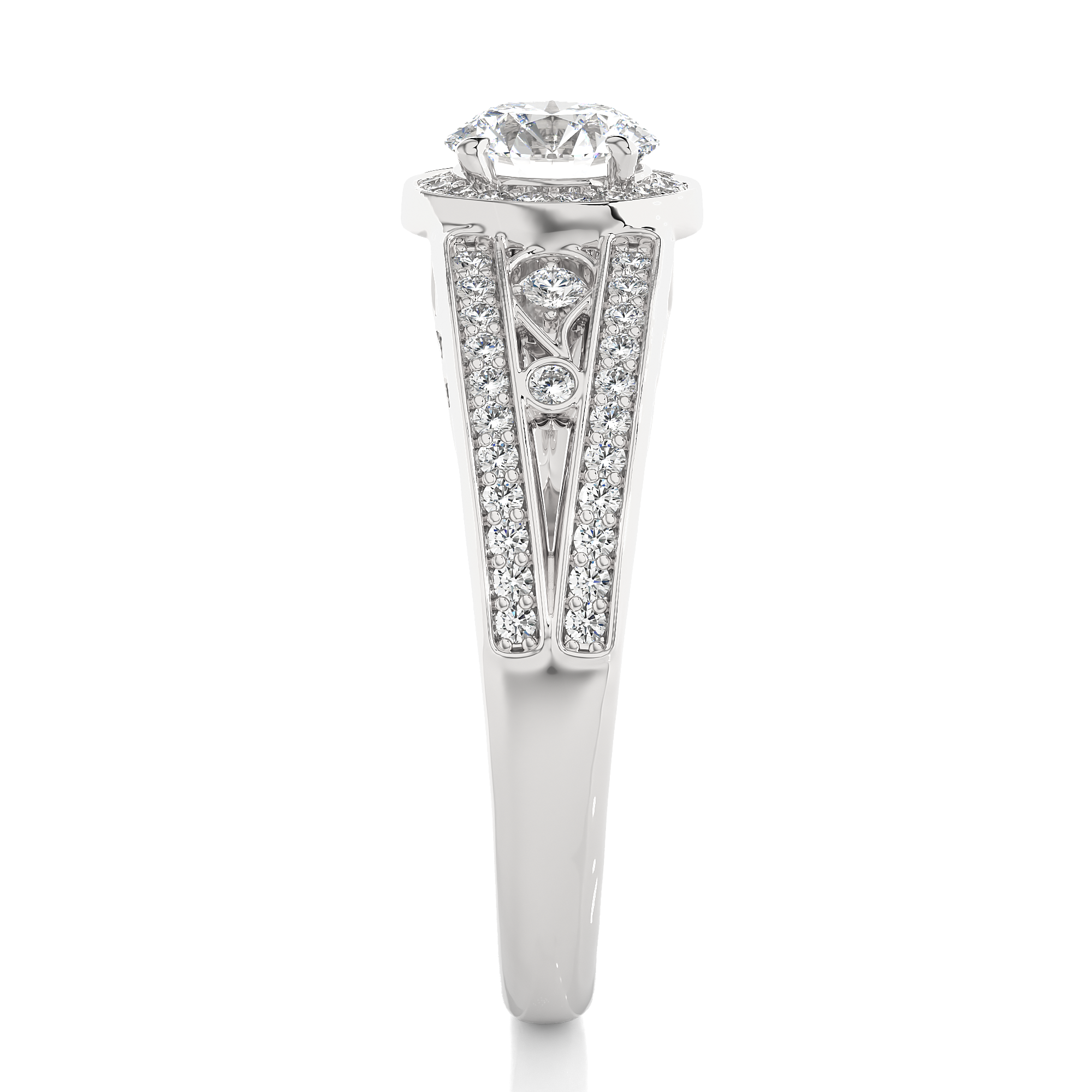 14K White Yellow Rose Gold 0.95 Carat Round Halo With Double Shank and Accent Diamond Ring