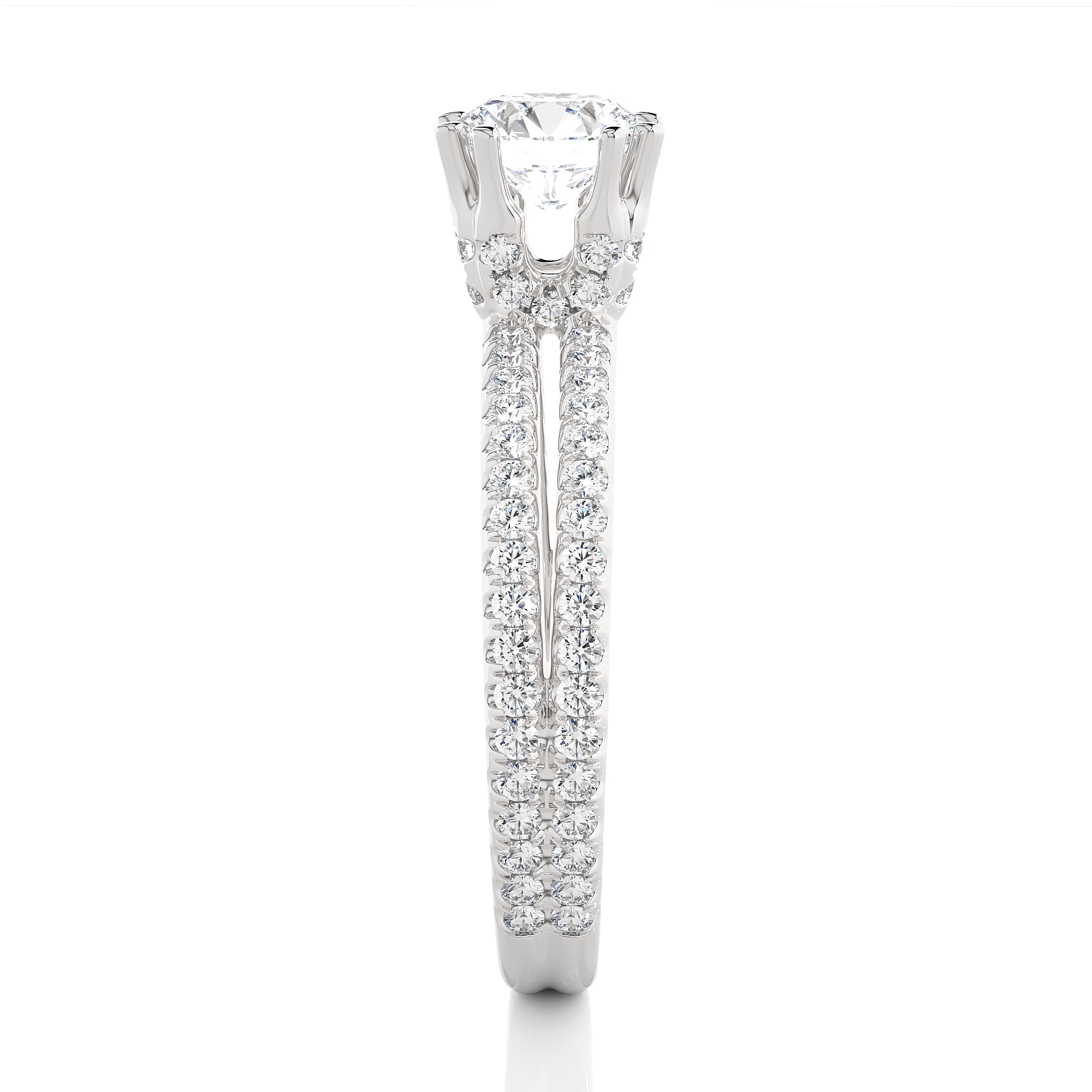 14K White Yellow Rose Gold 1.32 Round With Classic Side Diamonds Pave Setting Ring