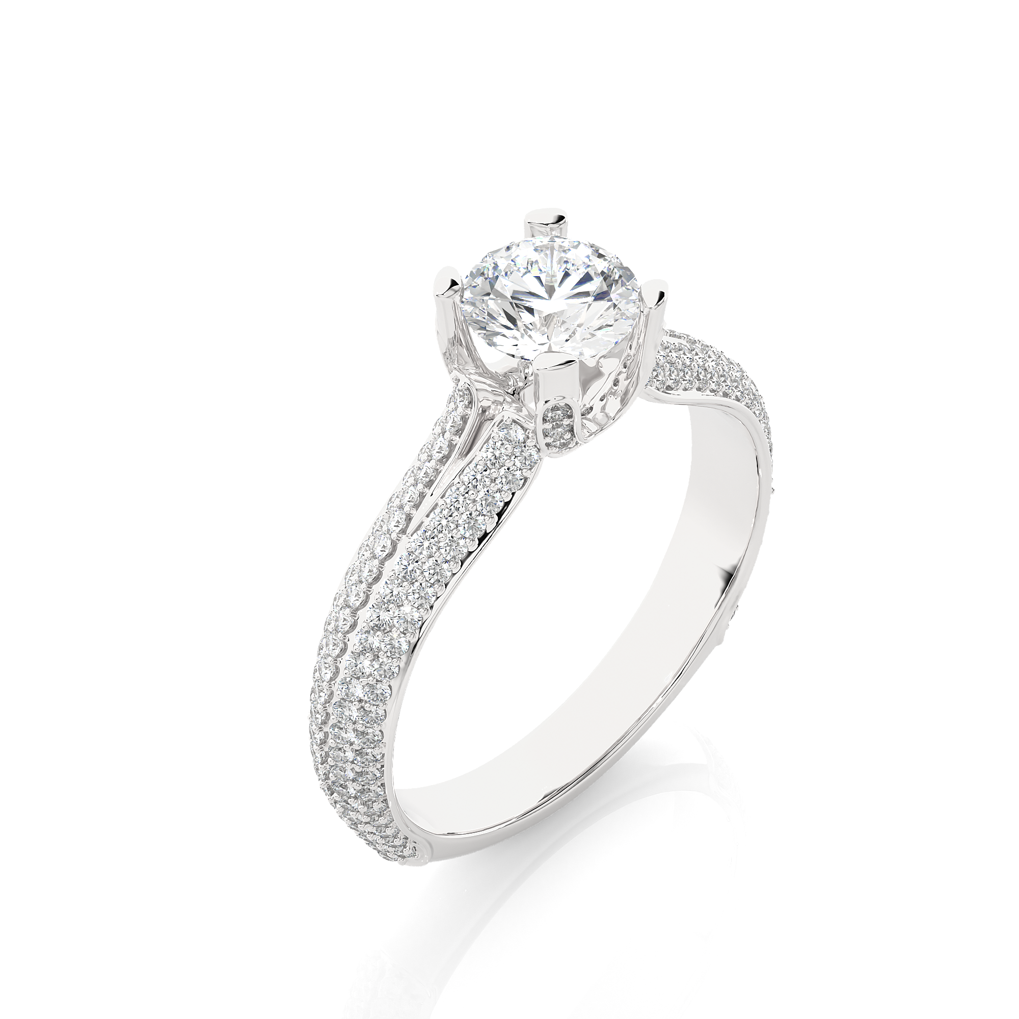 14K White Yellow Rose Gold 1.13 Carat Split Shank Round Diamond Ring