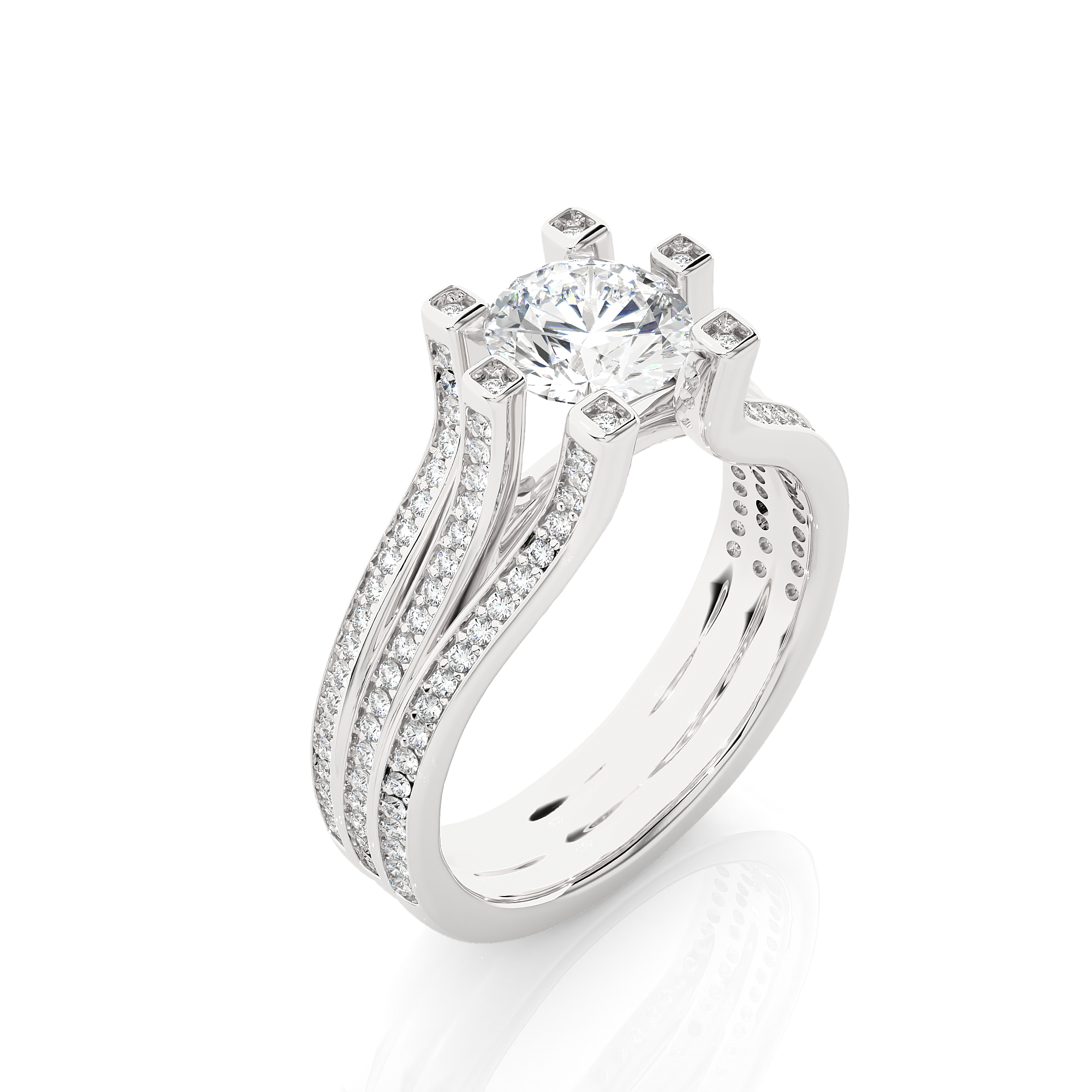 14K White Yellow Rose Gold 1.48 Carat Round Step-cut Facets Diamond Ring