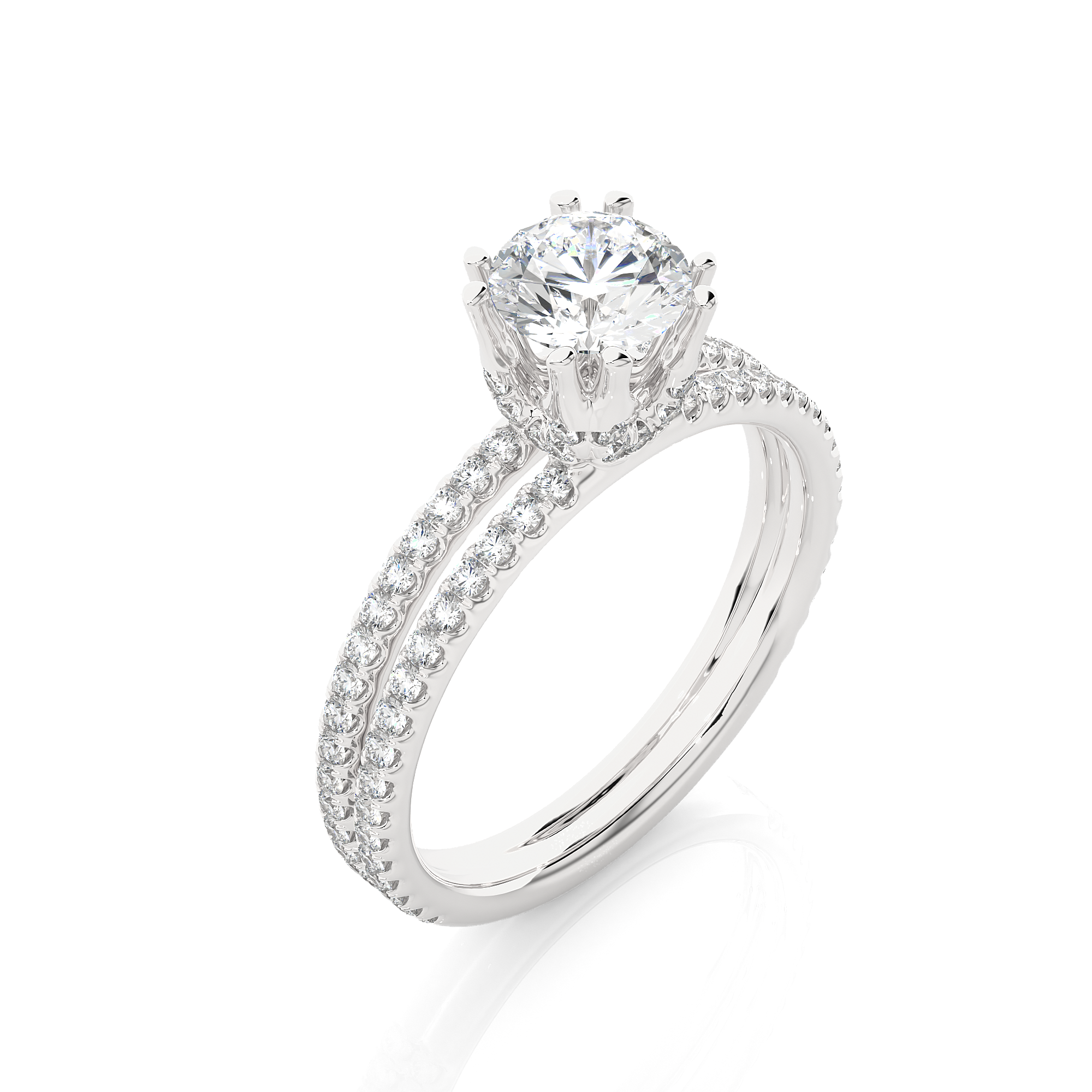 14K White Yellow Rose Gold 1.32 Round With Classic Side Diamonds Pave Setting Ring