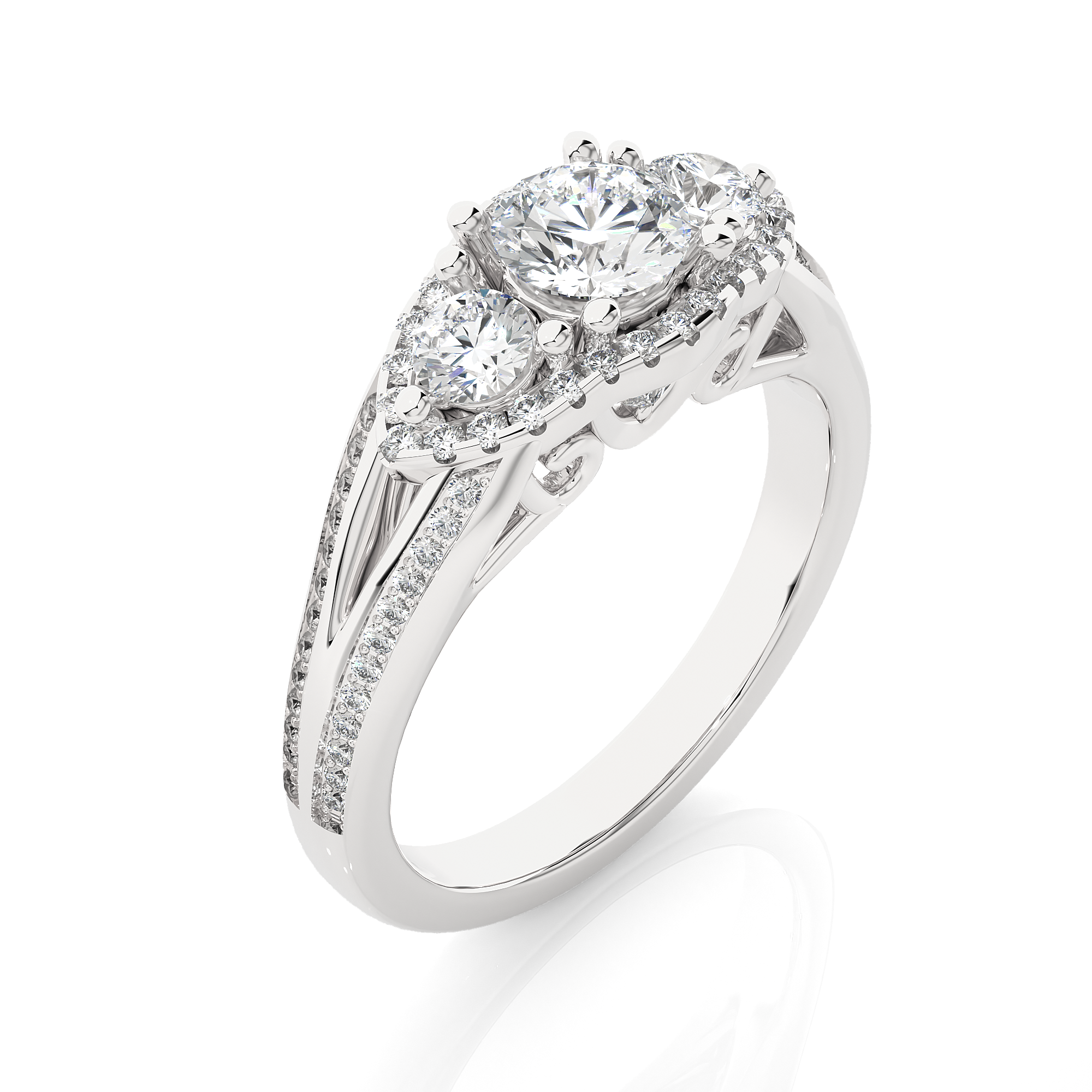 14K White Yellow Rose Gold1.14 Carat Three Stone Round Cut Diamond Ring