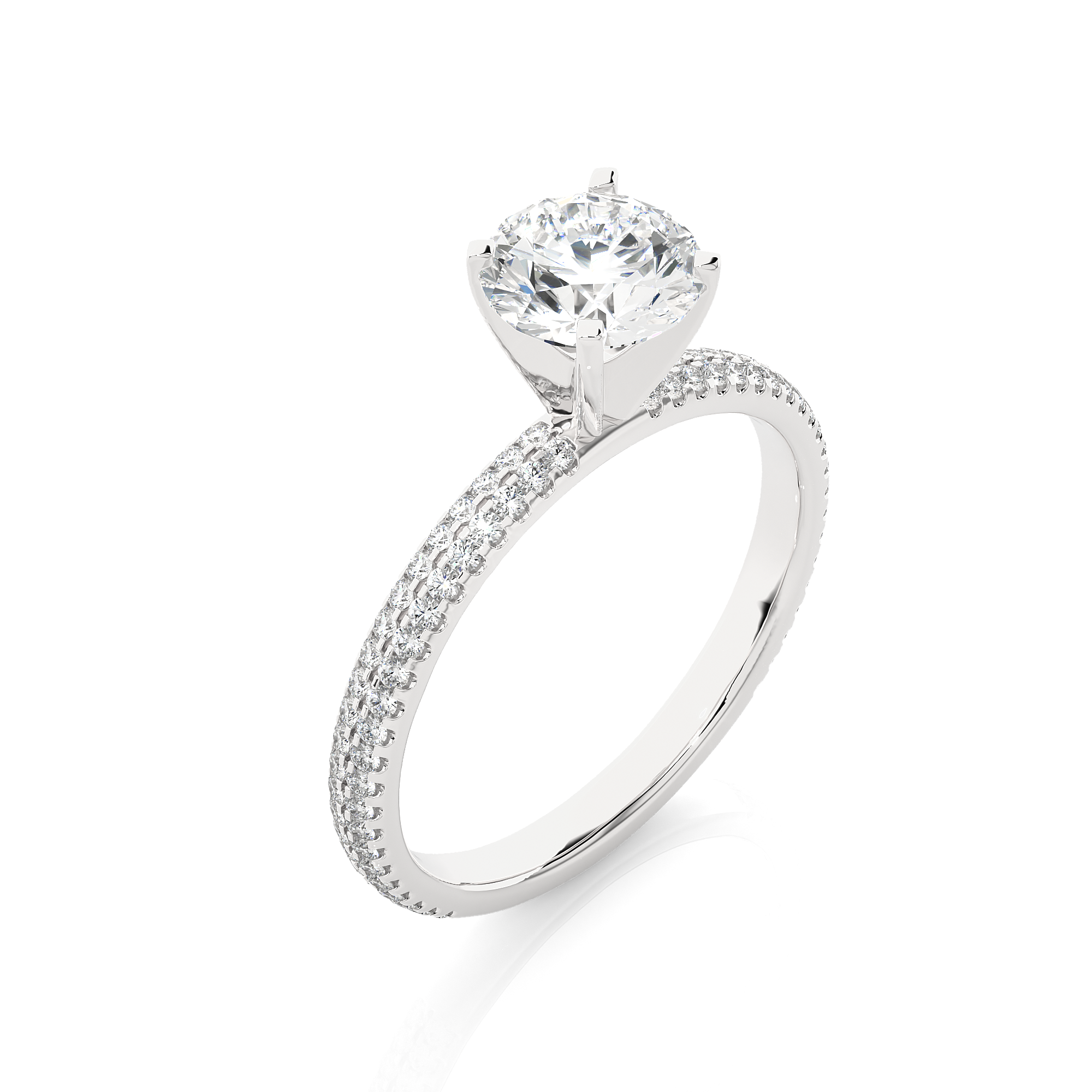 14K White Yellow Rose Gold 1.14 Carat Double Row Micro Pave Round Diamond Ring