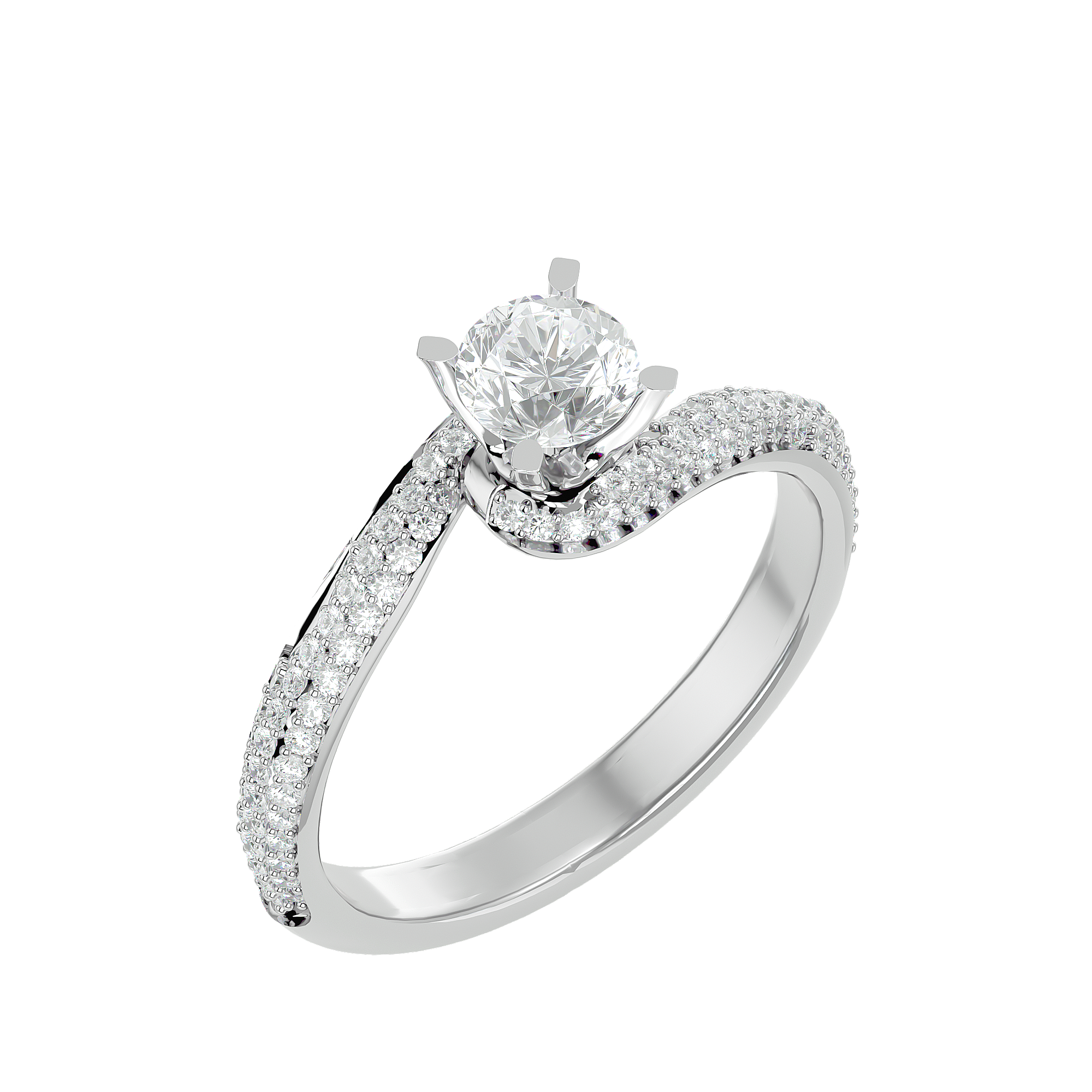 14K White Yellow Rose Gold 0.87 Round Diamond with Swirl Split Band Ring