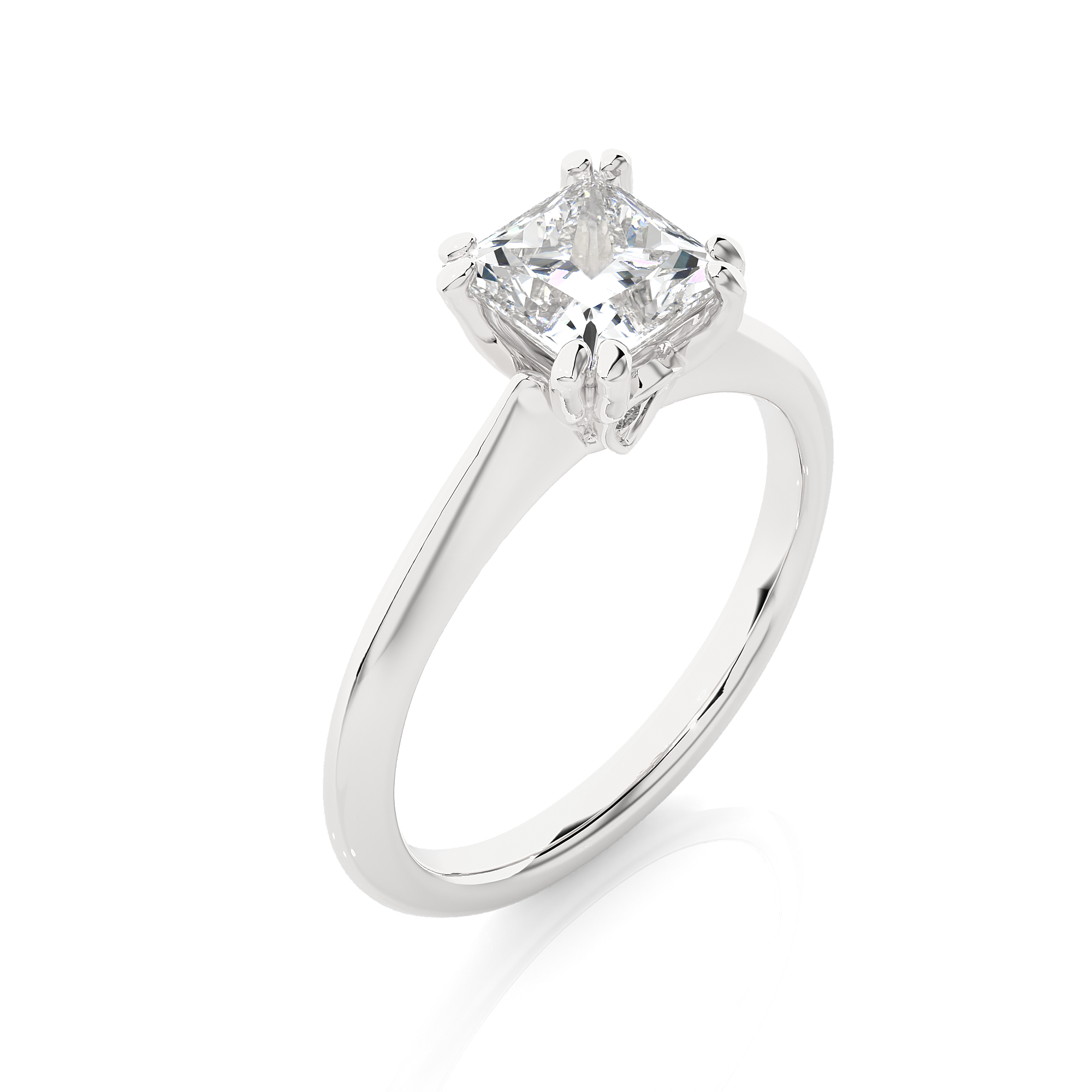 14K White Yellow Rose Gold 1.38 Princess Diamond with 4 Prong Setting Diamond Ring
