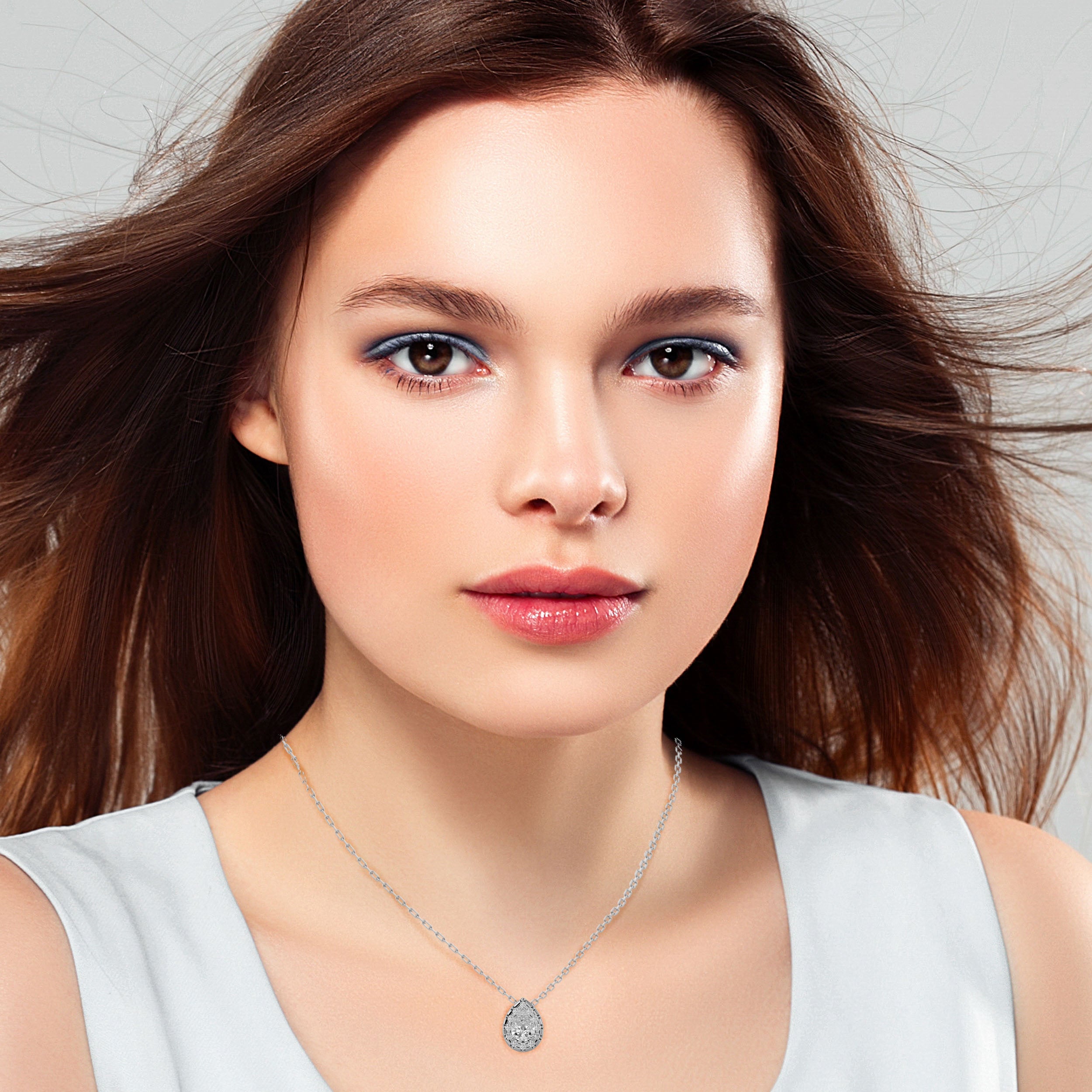 14K White Yellow Rose Gold 0.65 Carat Pear Diamond Pendant
