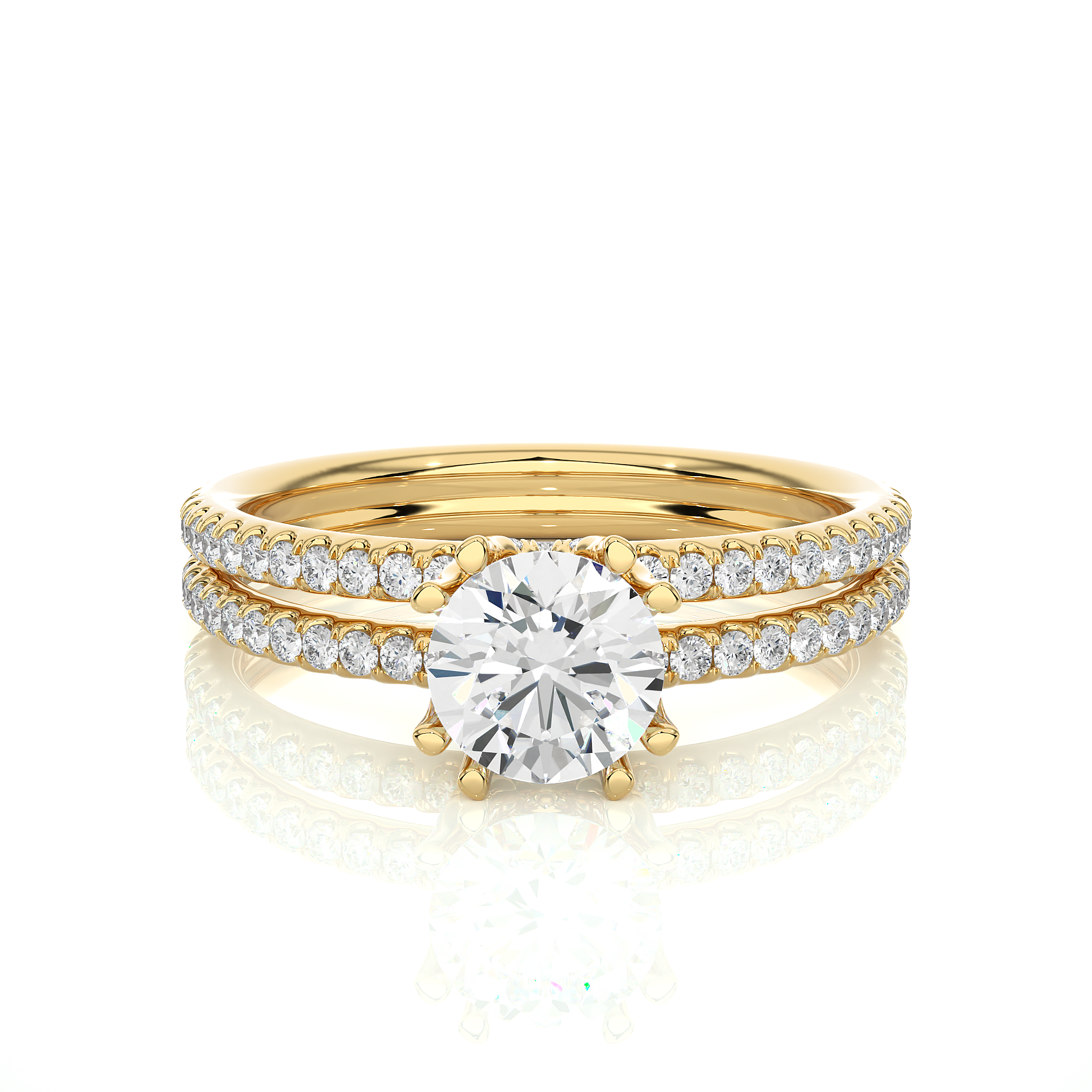 14K White Yellow Rose Gold 1.32 Round With Classic Side Diamonds Pave Setting Ring